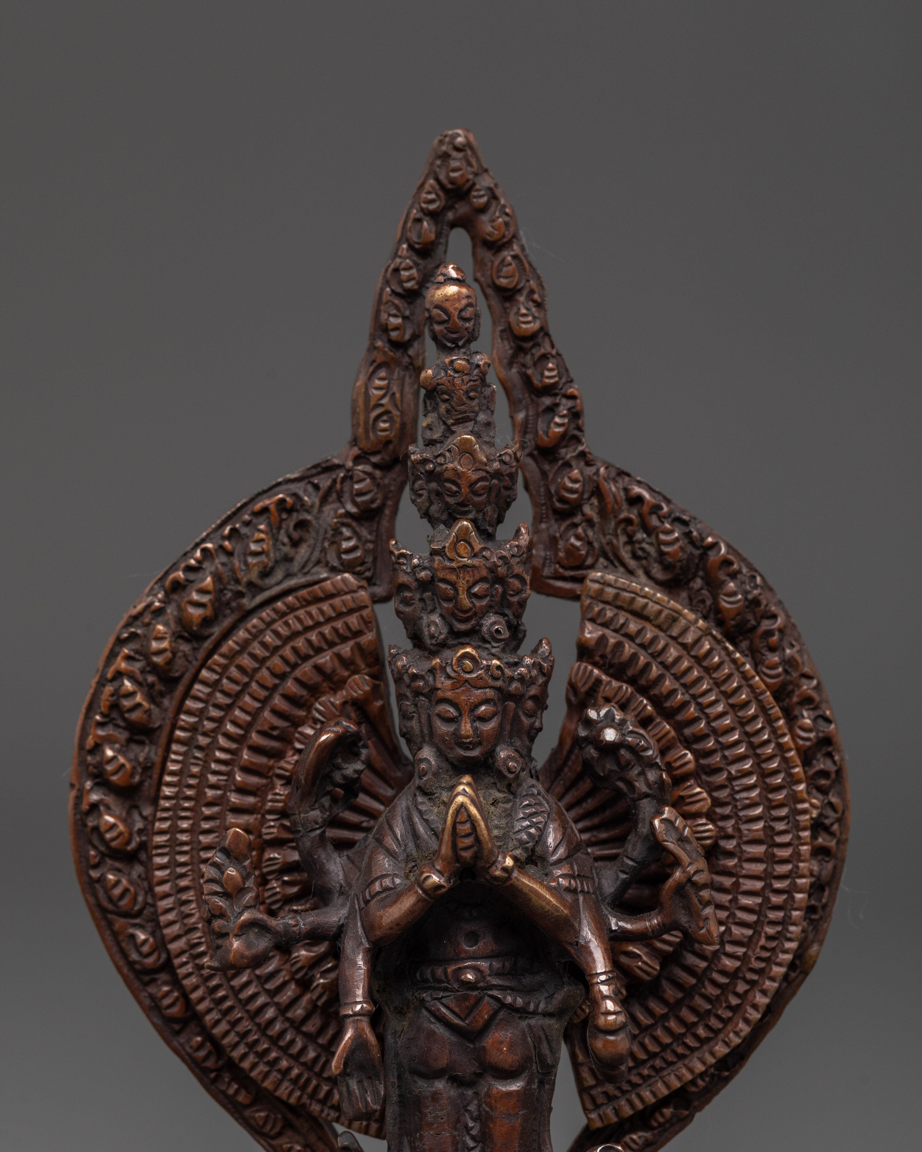 1000 Armed Oxidized Copper Chenrezig Statue | Tibetan Buddhist Compassion Deity