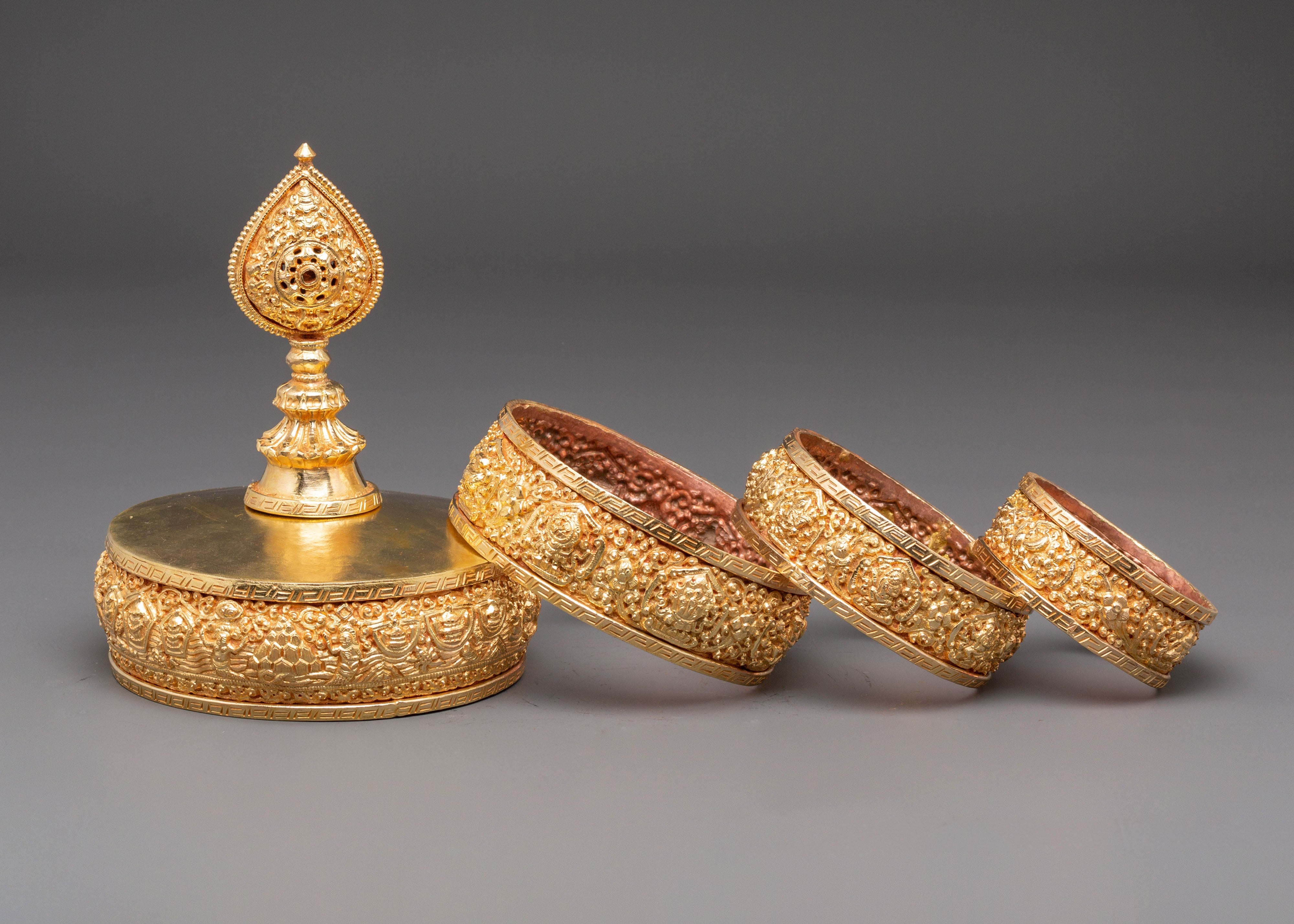 Handmade Gold Plated Mandala Offering Set | Tibetan Buddhist Altar Decor