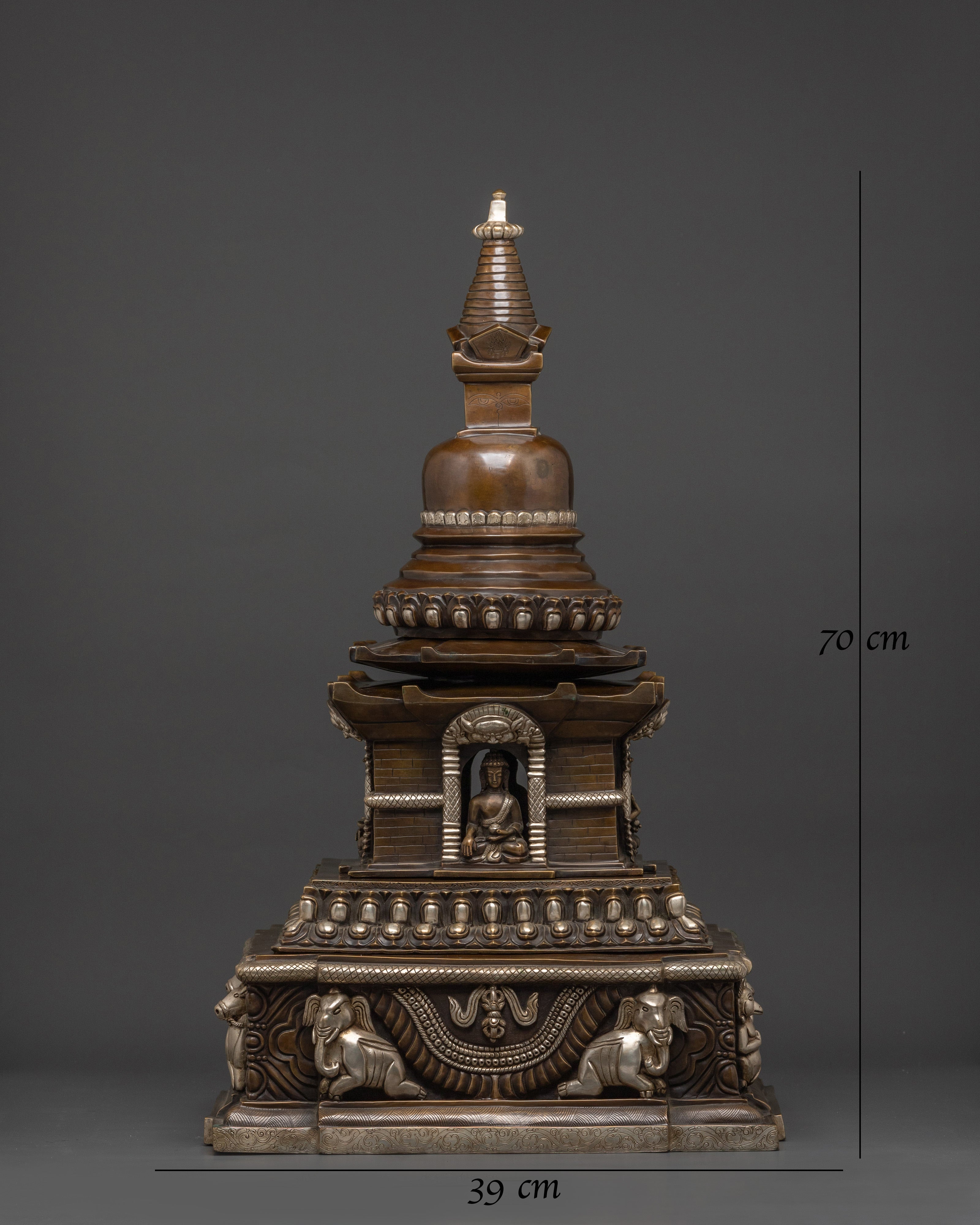 Large Oxidized Copper Stupa | Buddha Statue for Altar