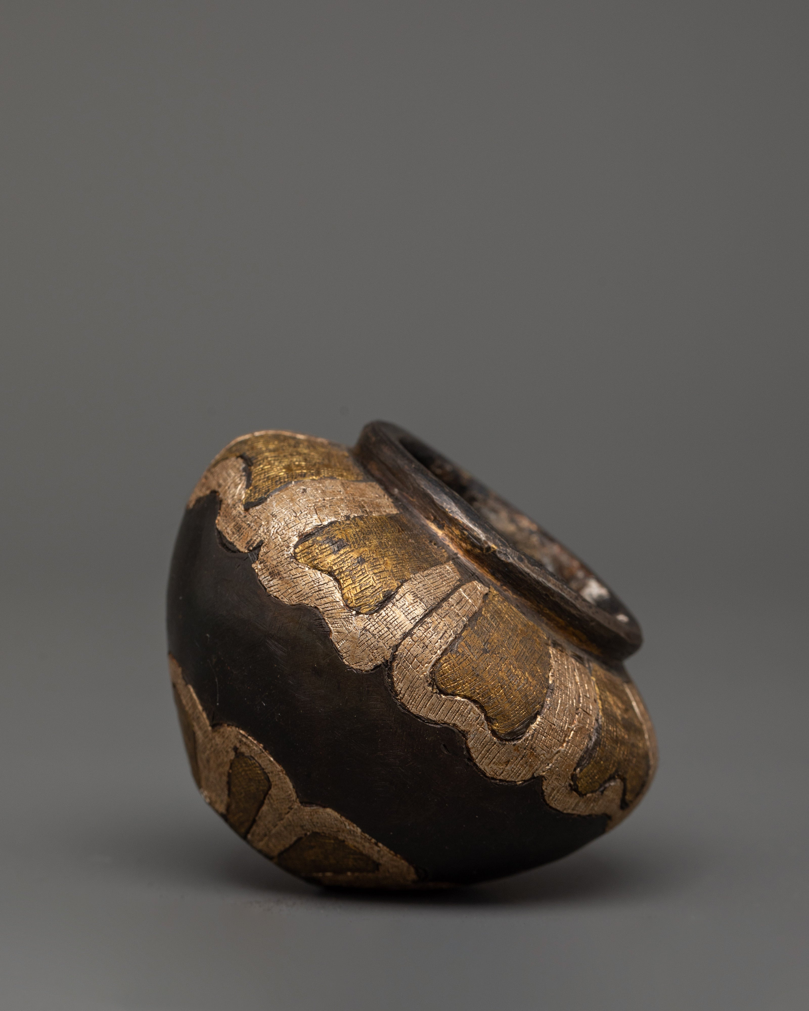 Handcrafted Golpa in Tibetan Style | Iron, Silver, and Brass Inlaid Decorative Piece