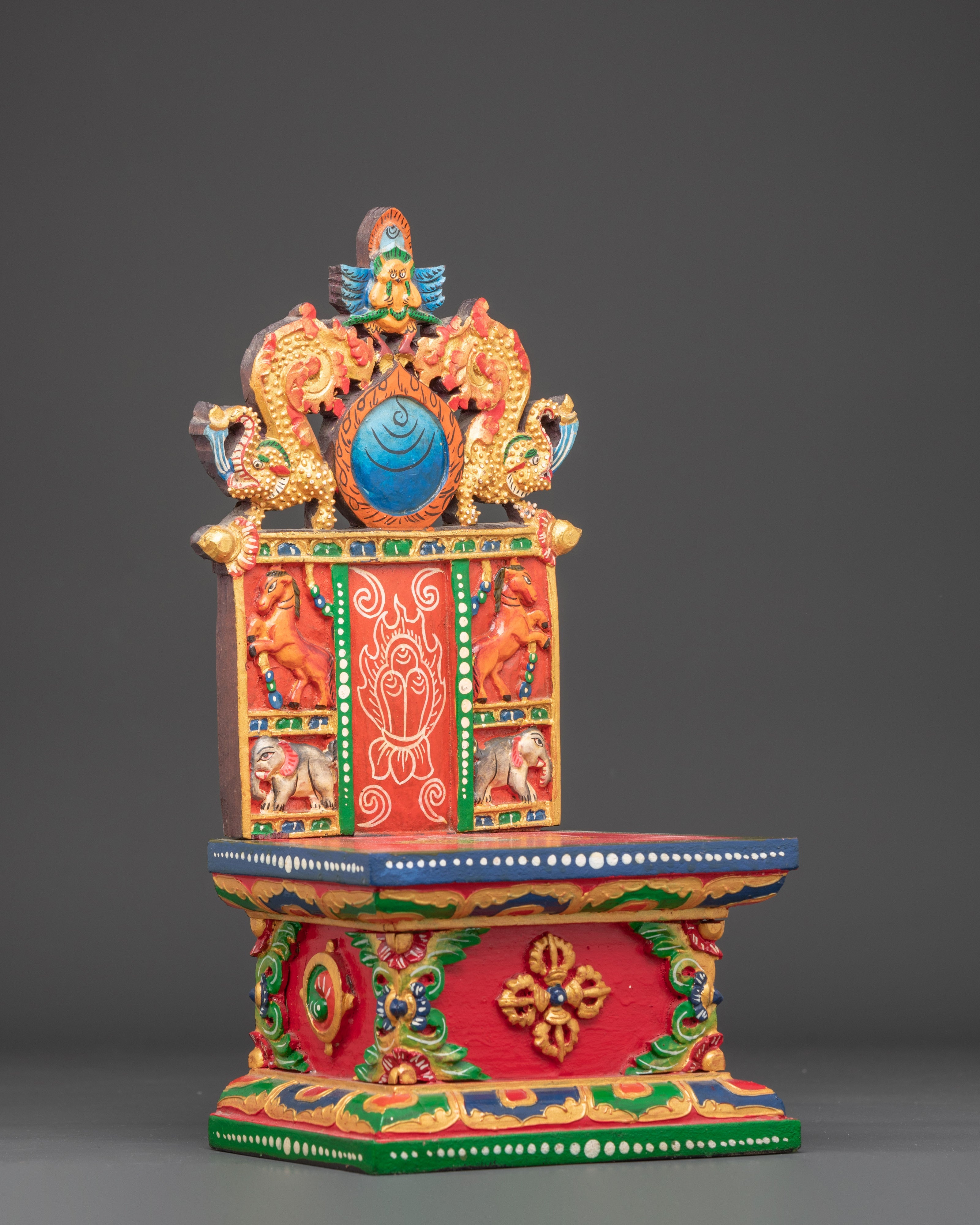 Handmade Traditional Buddhist Shrine Throne | Hand-Painted Tibetan Altar