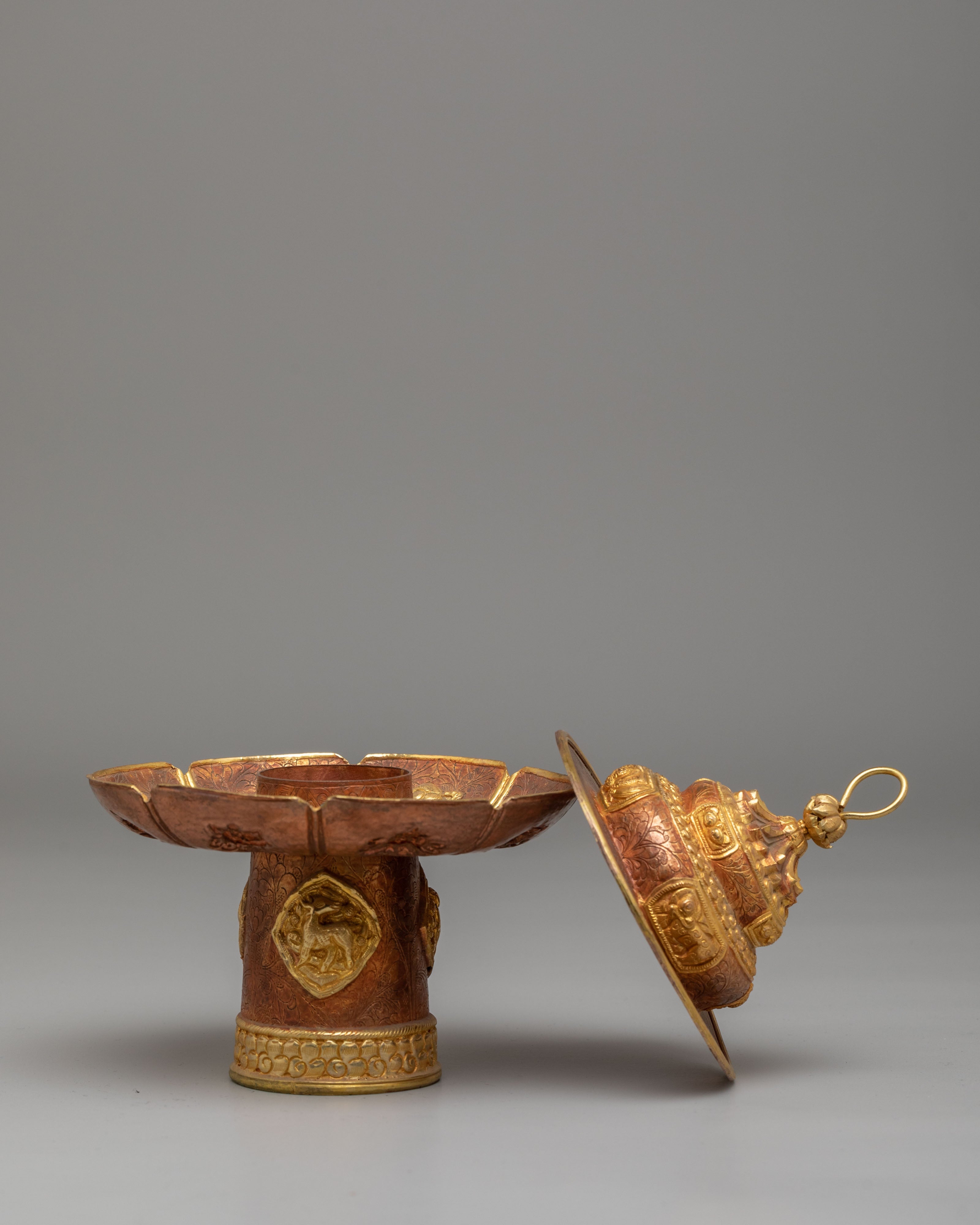 Tibetan Tea Cup Cover Set | Handcrafted Copper Teapot Lid
