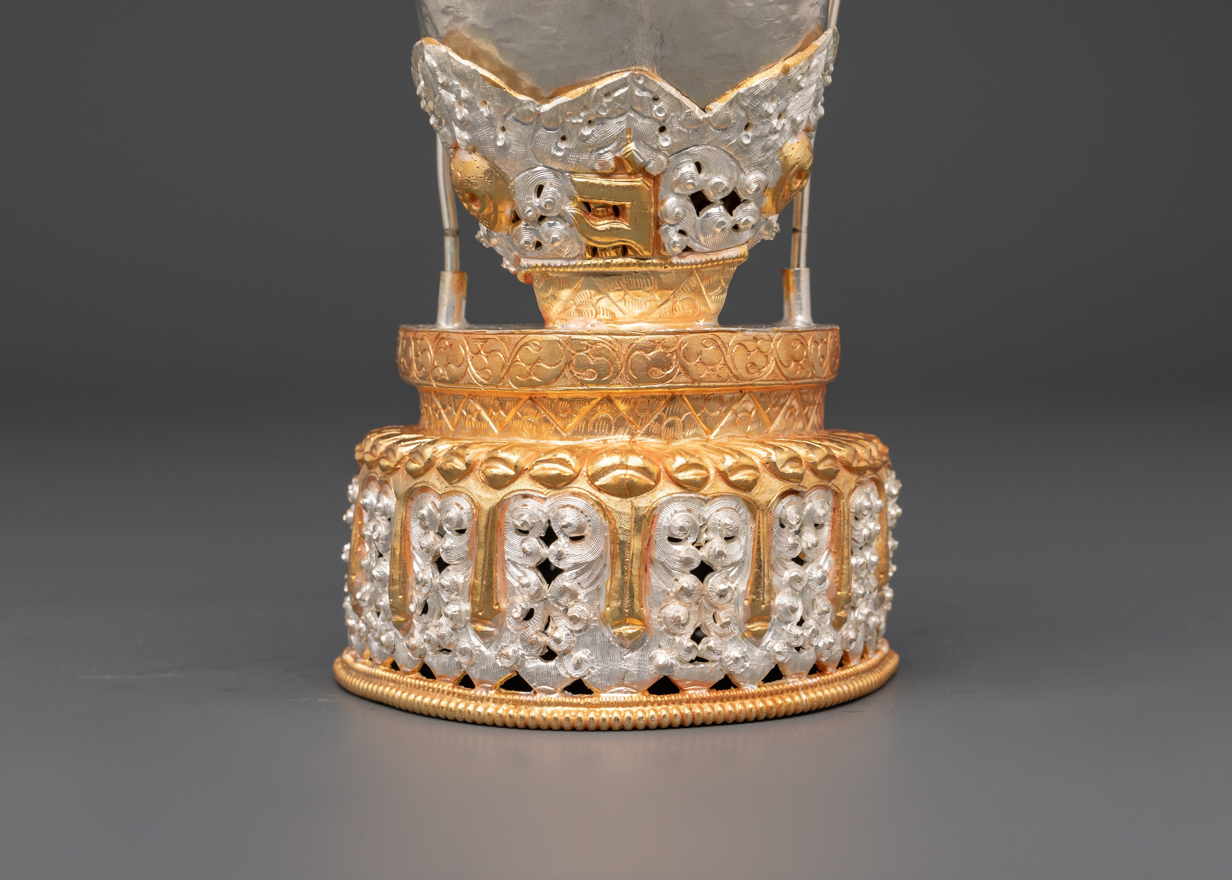 Handmade Silver Plated Kapala | Copper Skull Cup with Auspicious Symbols