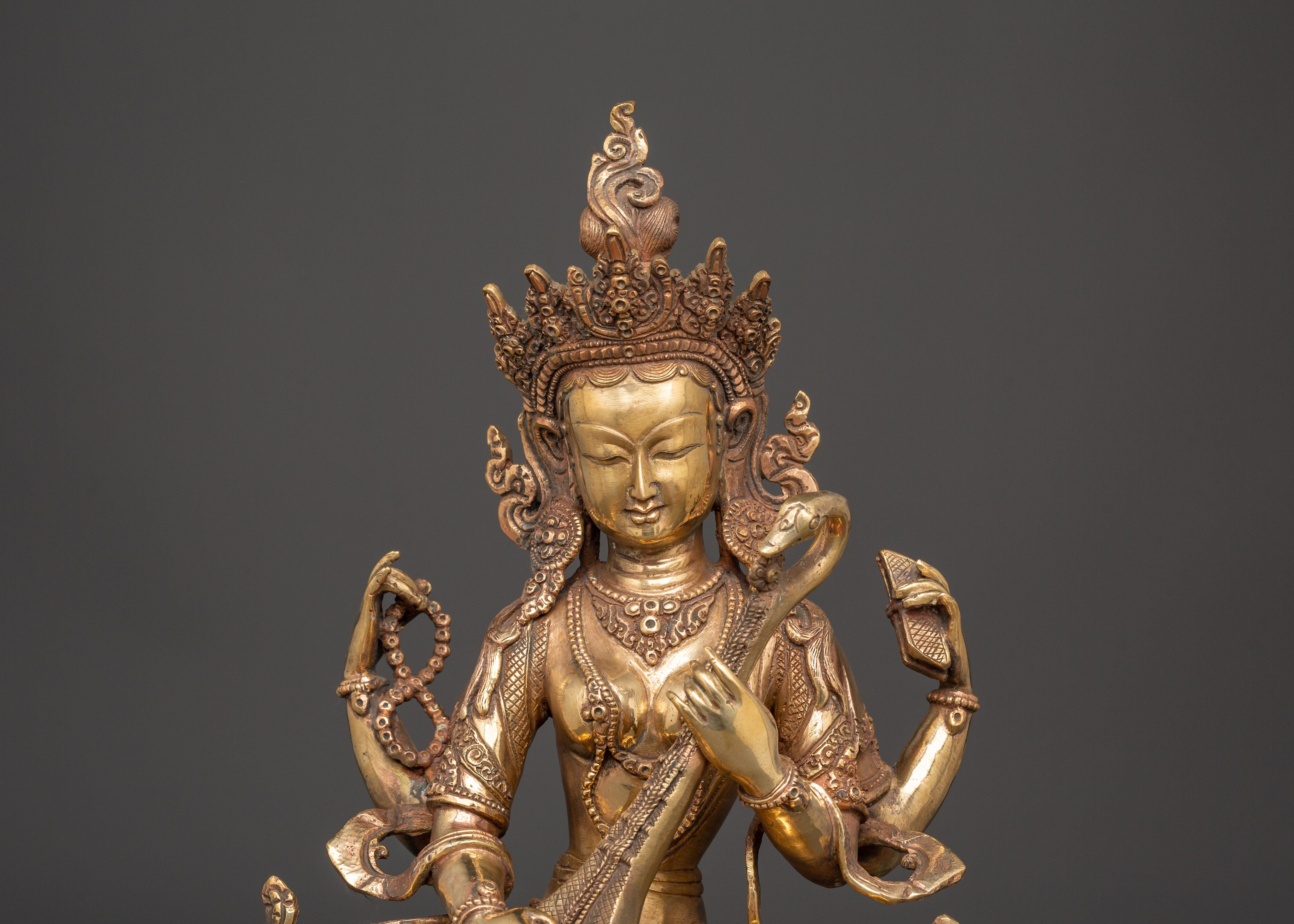 Saraswati Goddess Statue in Copper | Wisdom Deity Sculpture