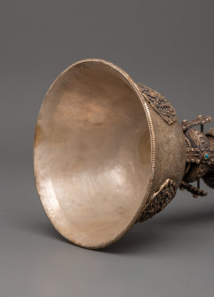 Tibetan Buddhist Butter Lamp | Sacred Tibetan Ritual Lamp in Pure Silver