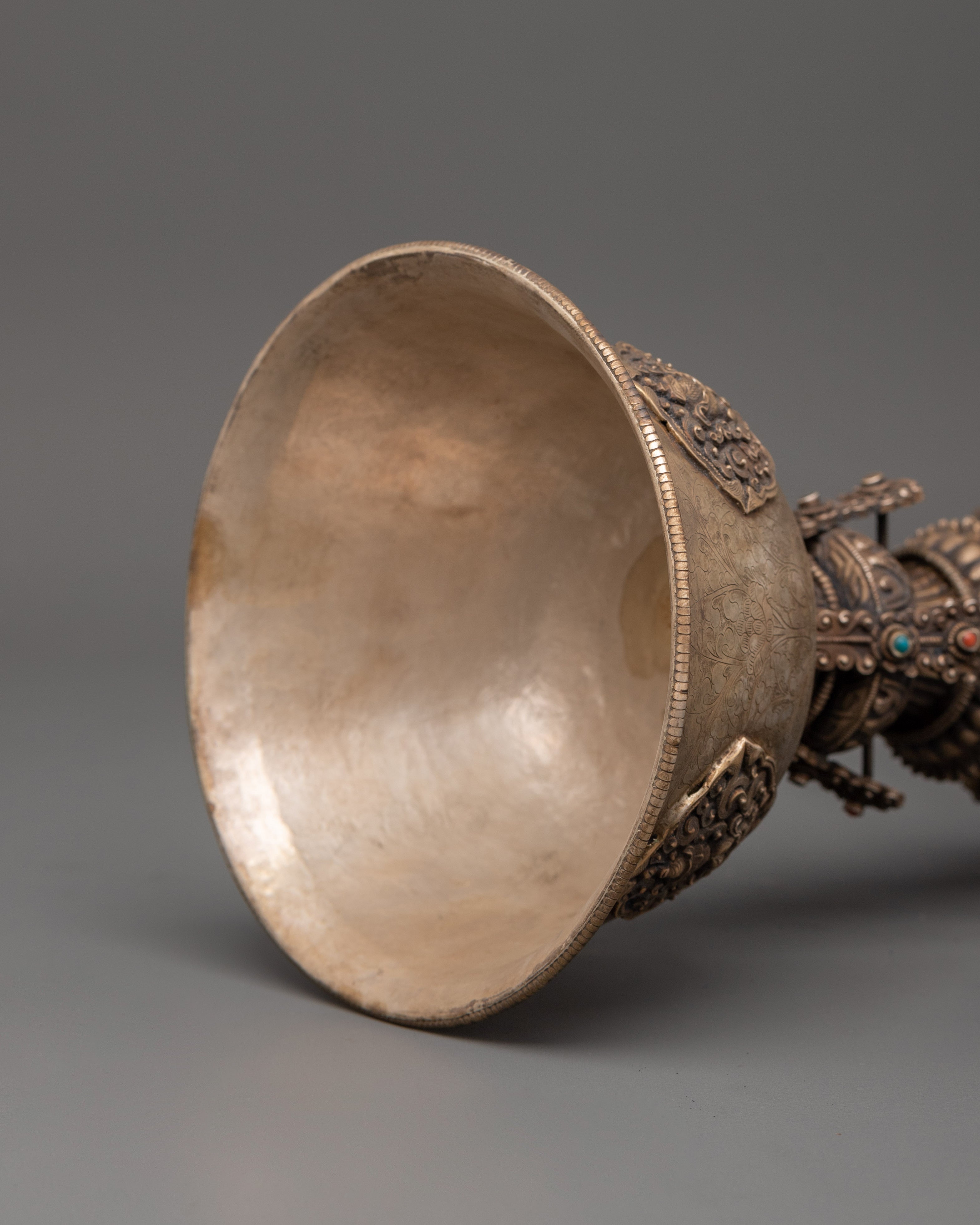 Tibetan Buddhist Butter Lamp | Sacred Tibetan Ritual Lamp in Pure Silver
