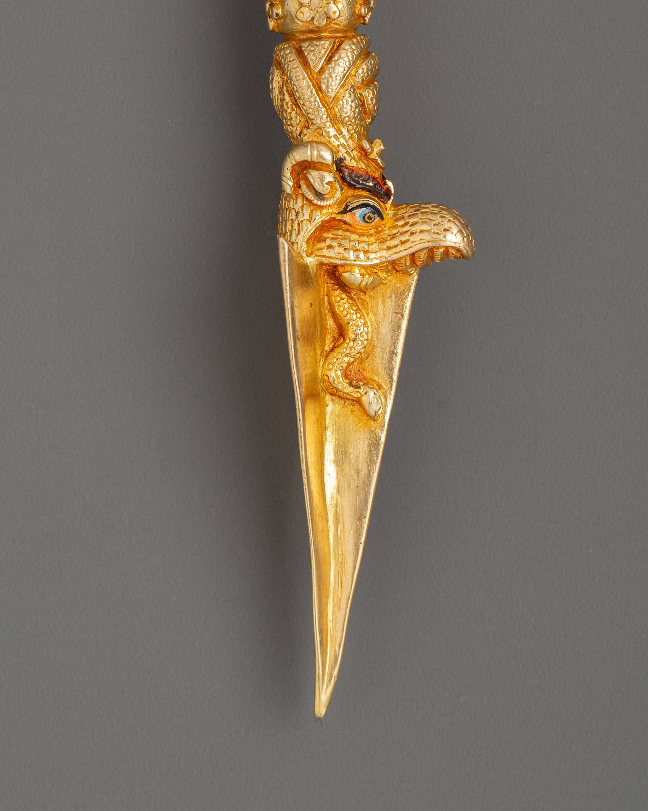 Gold-Plated Tibetan Phurba Dagger  in copper | Sacred Ritual Tool of Transformation
