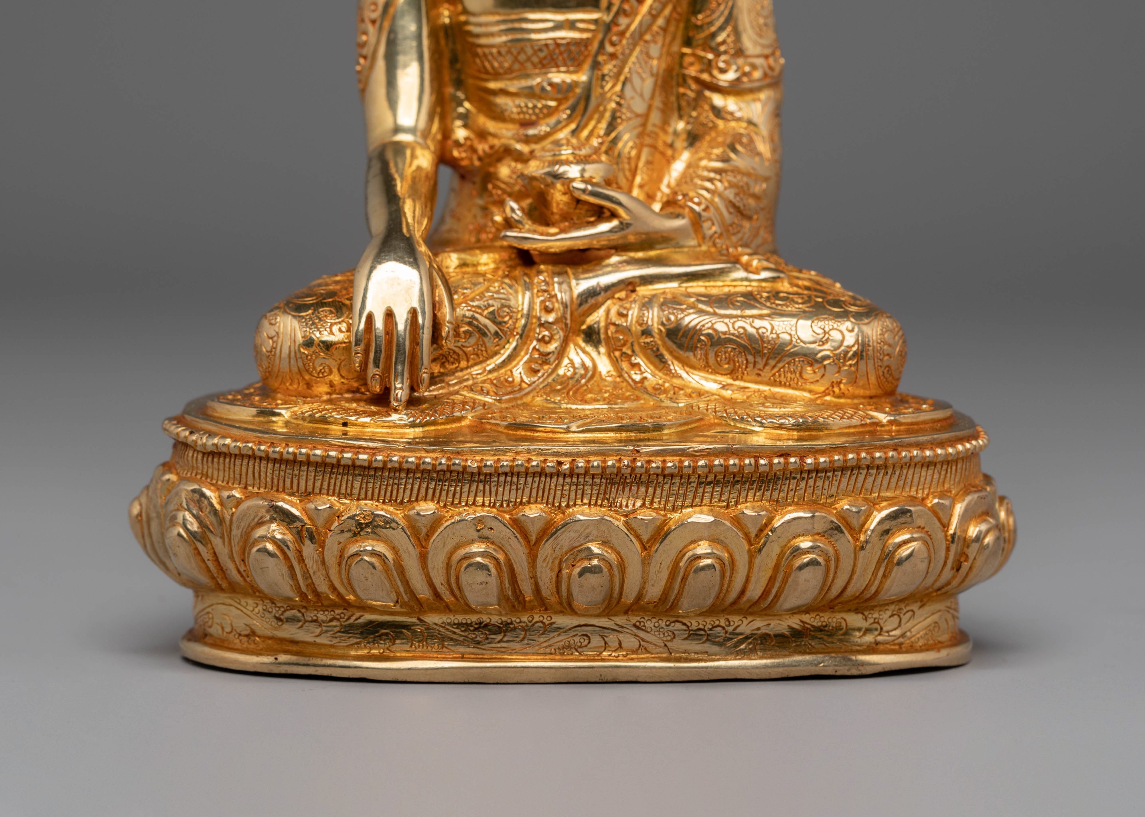Shakyamuni Buddha Handmade Sacred Statue | Gold Plated Copper Figurine