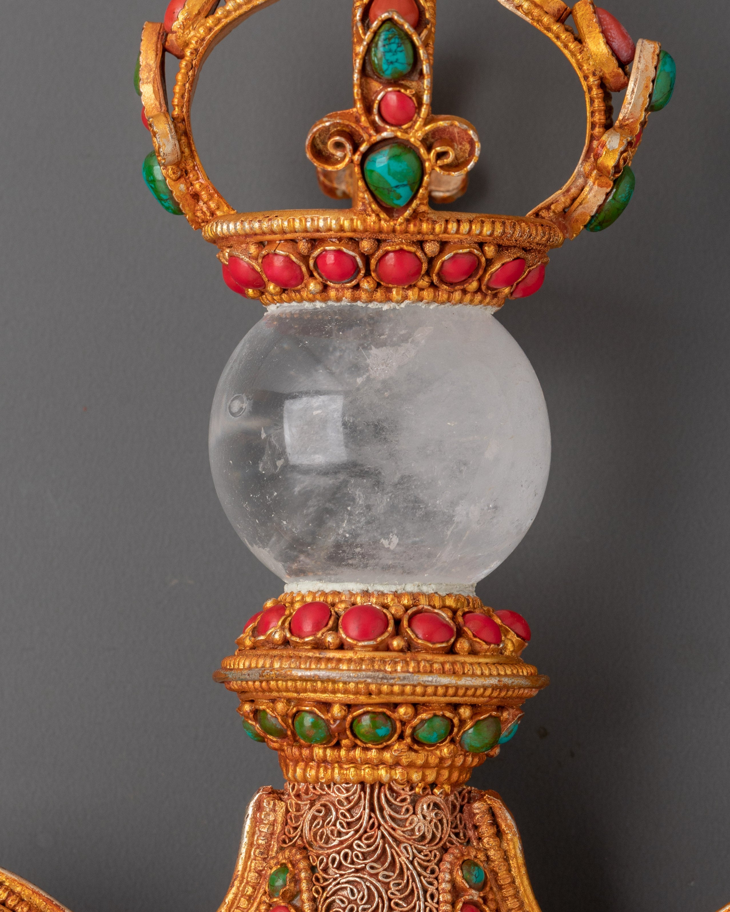 Tibetan Crystal Kartika Knife with Turquoise & Coral Inlay