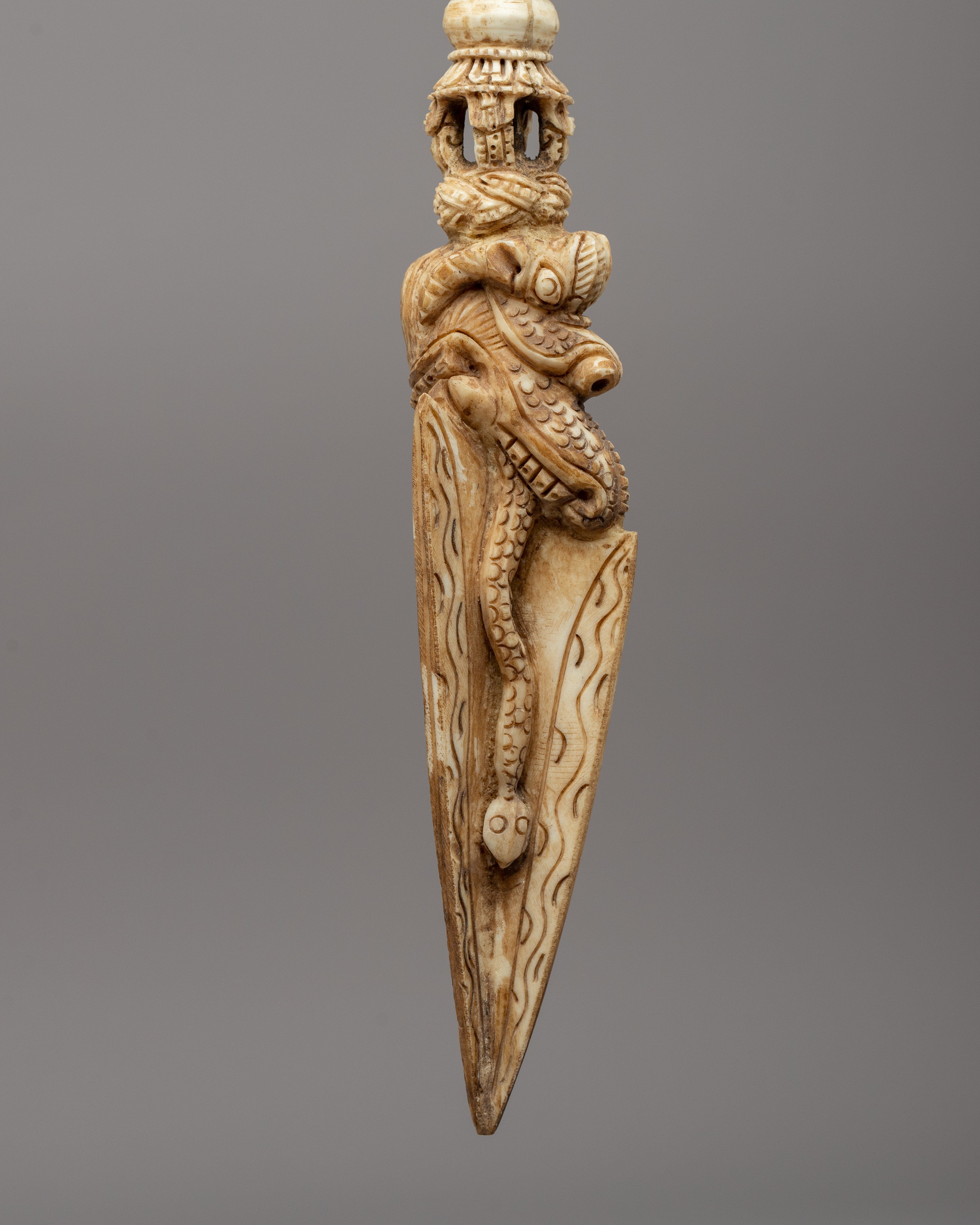 Handcarved Nine Face Phurba | A Sacred Tibetan Buffalo Bone Ritual Dagger