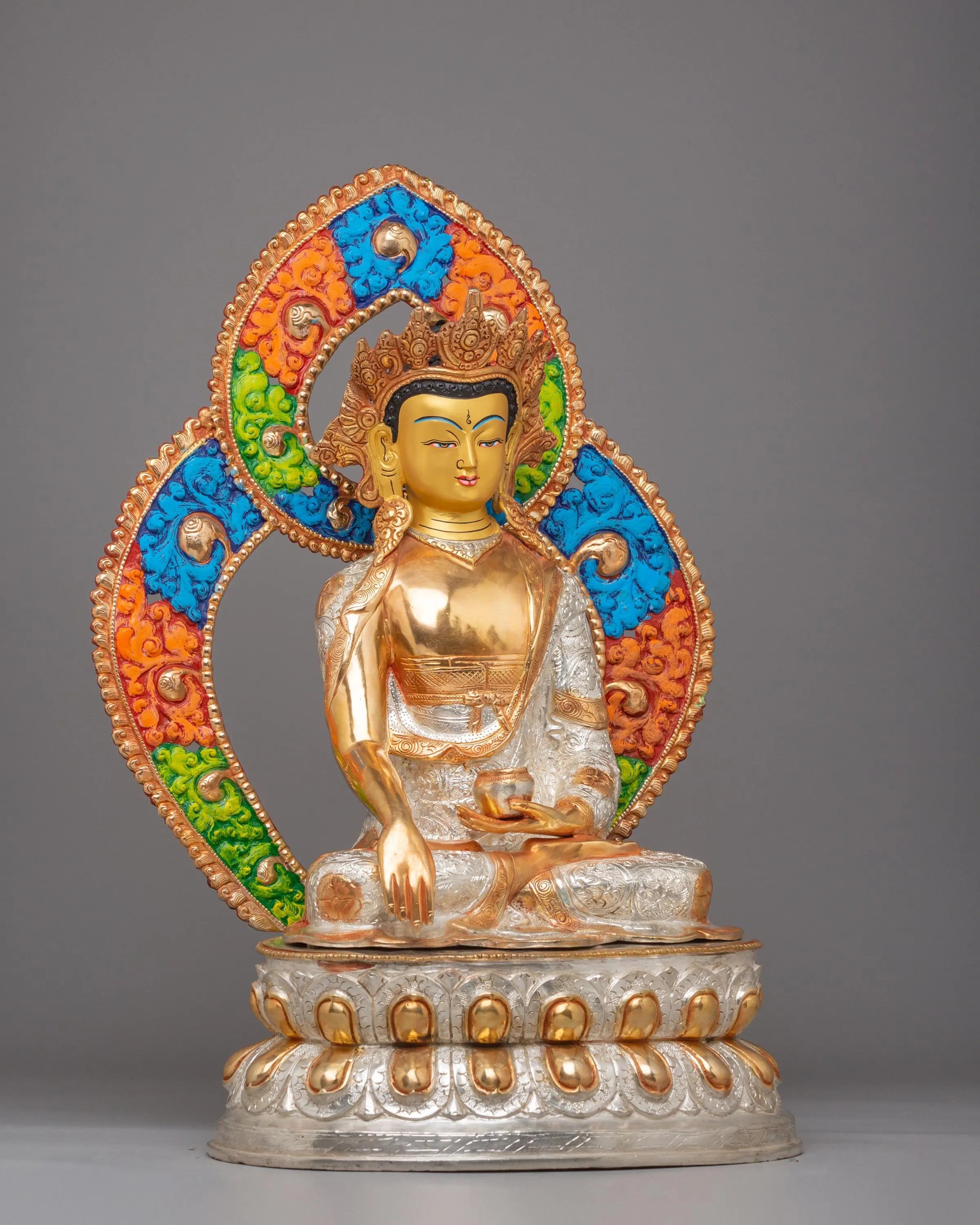 Buddhist Crown Shakyamuni Buddha Statue | Handcrafted Tibetan Deity Sculpture