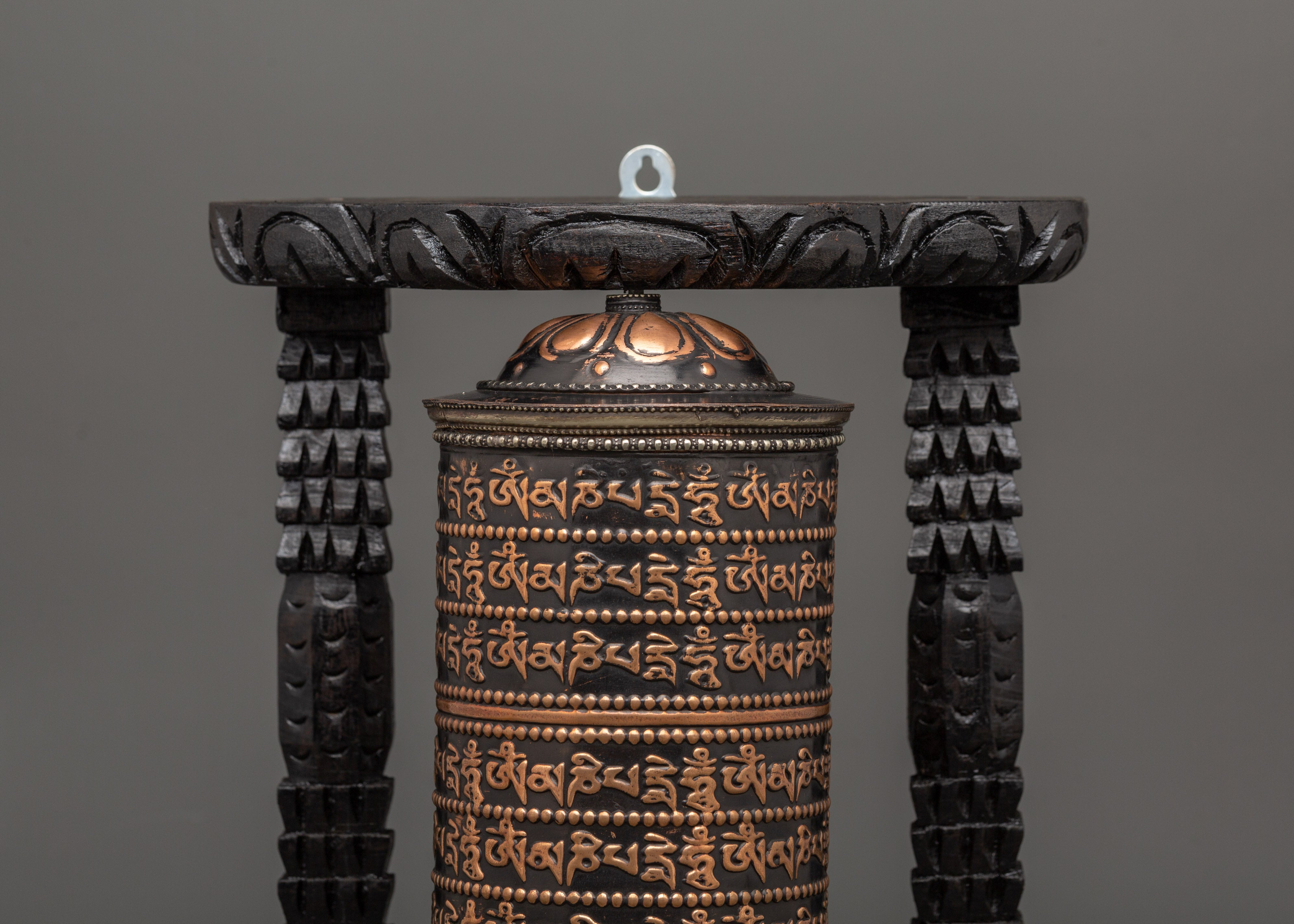 Prayer Wheel with Tibetan Mantras Carved | Meditation, Altar & Rituals Item