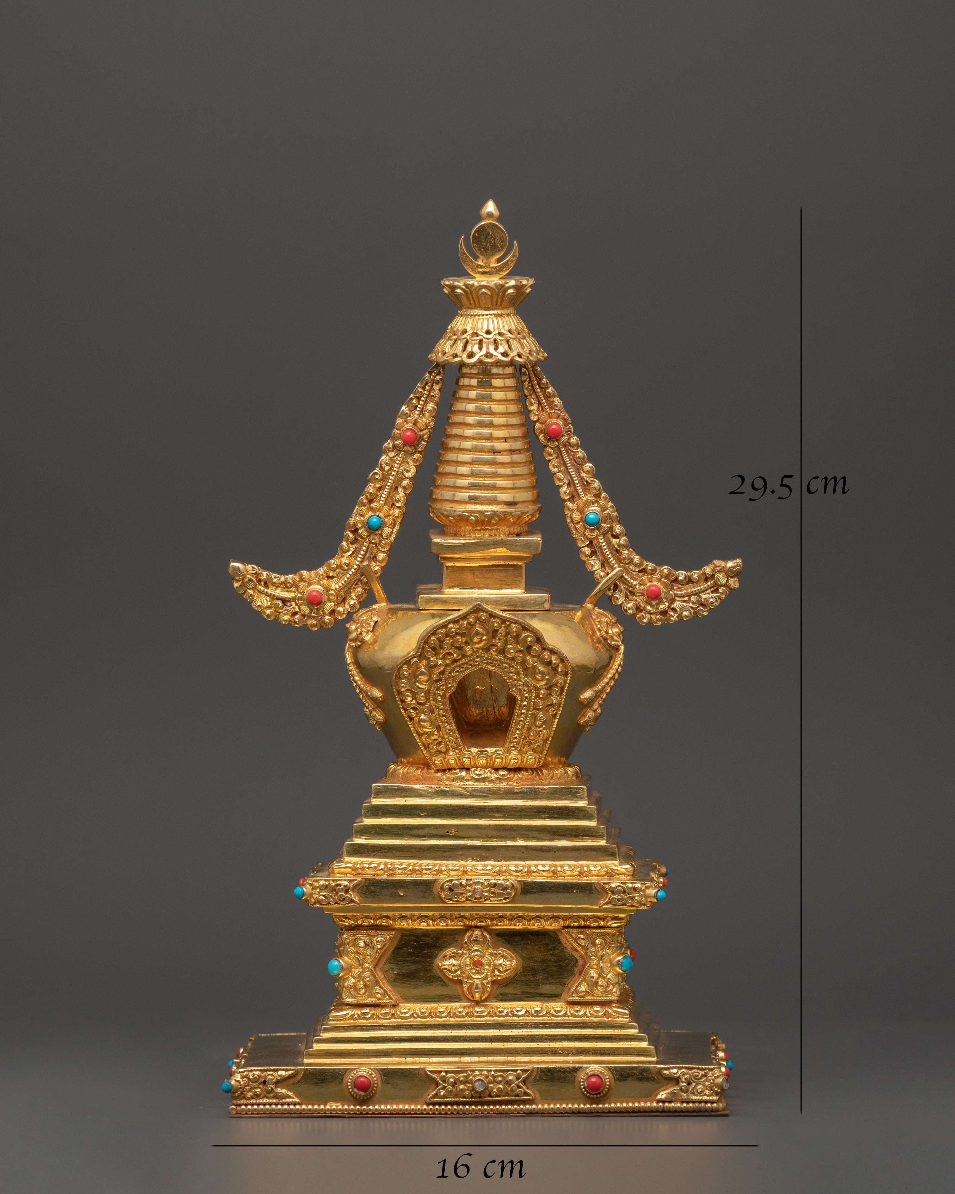 Traditional Tibetan Stupa Art | Copper Gold Plated Stupa Sculpture