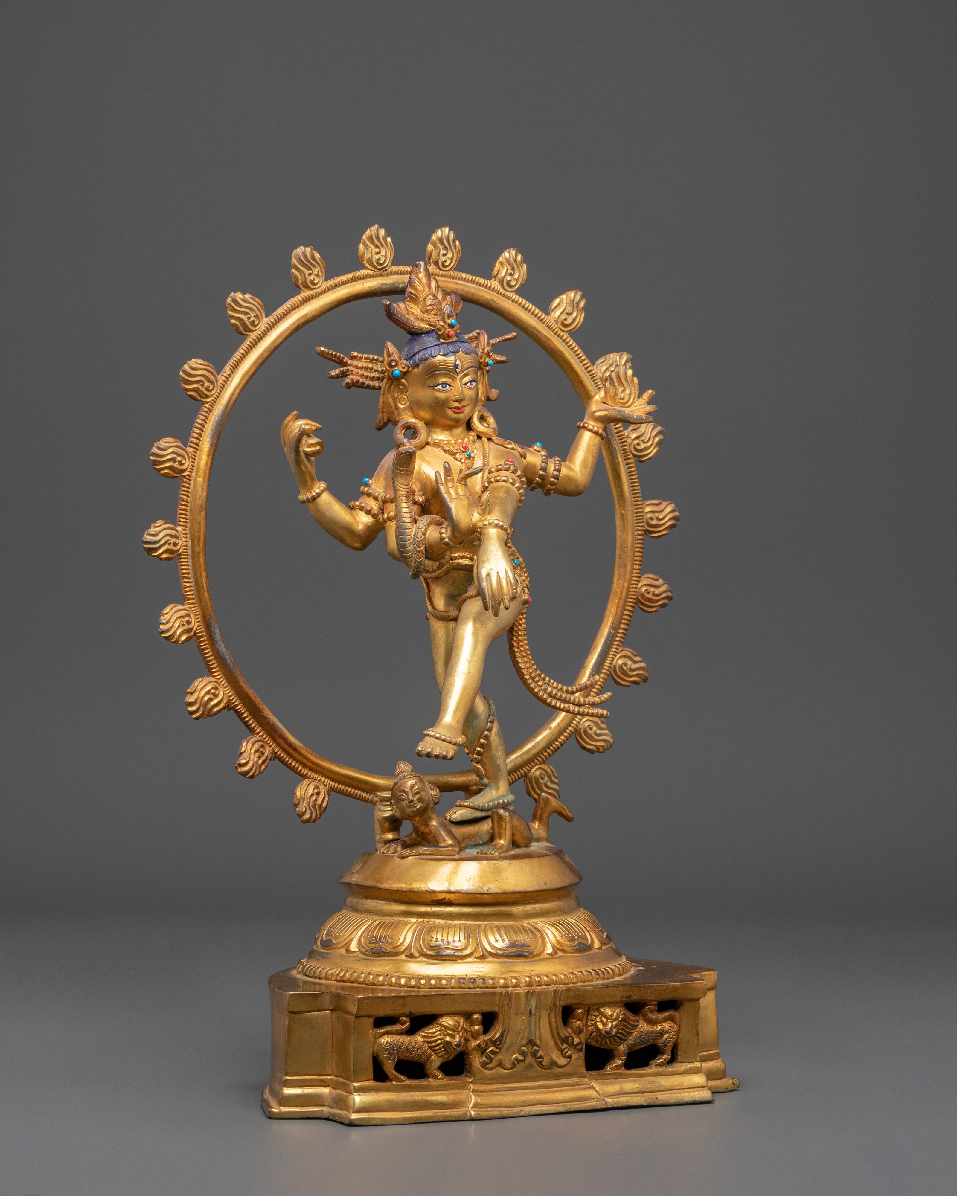 Divine Nataraj Dancing Statue | Gold Plated Copper Hindu God Sculpture