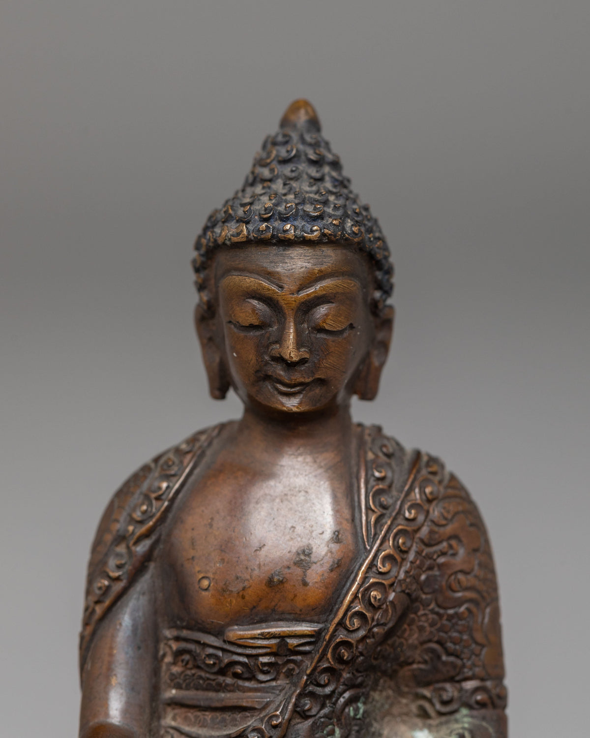 Handcrafted Oxidized Copper Shakyamuni Buddha Sculpture