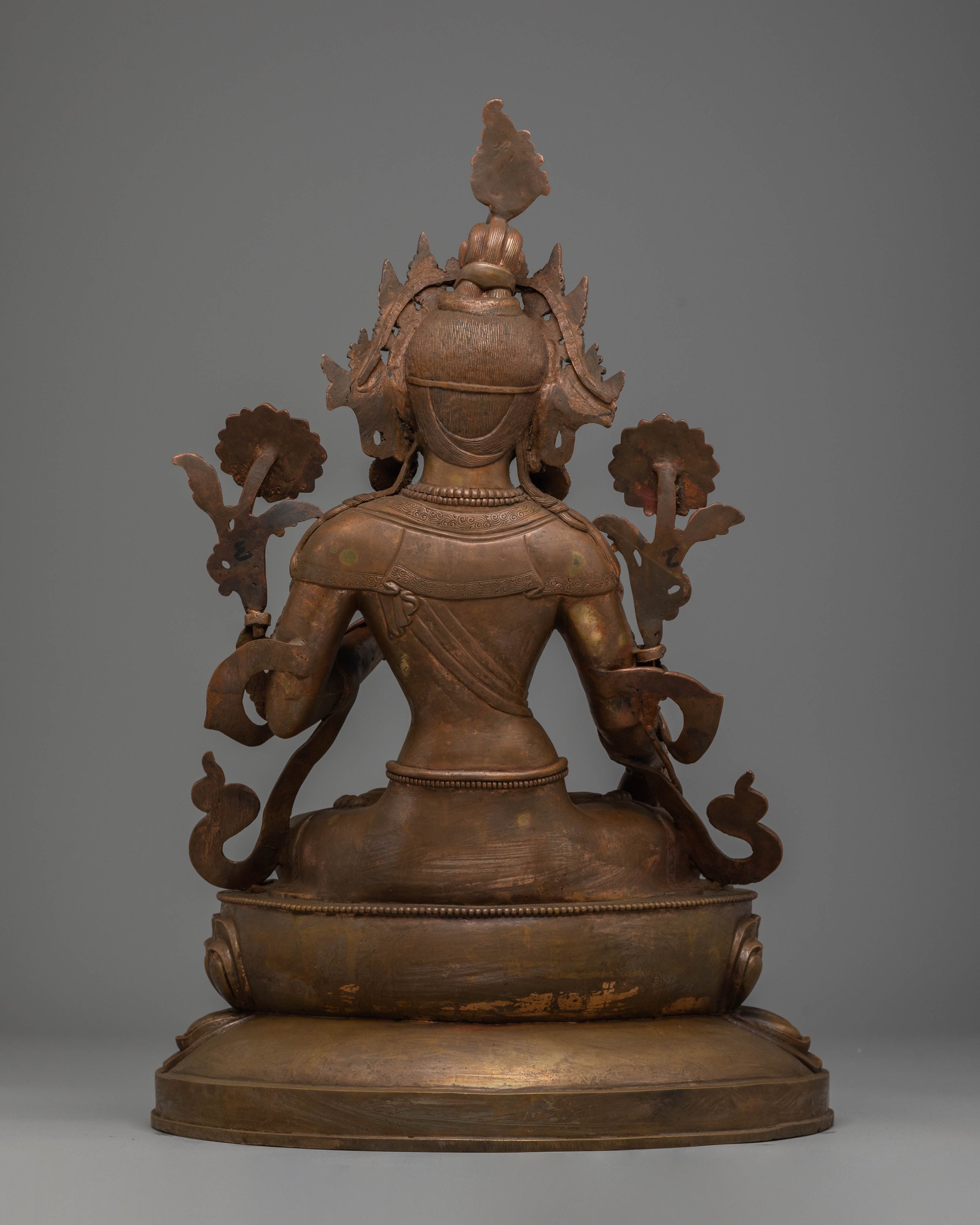 Sacred Statue of Green Tara | Oxidized Copper Buddha Statue for Meditation and Altar