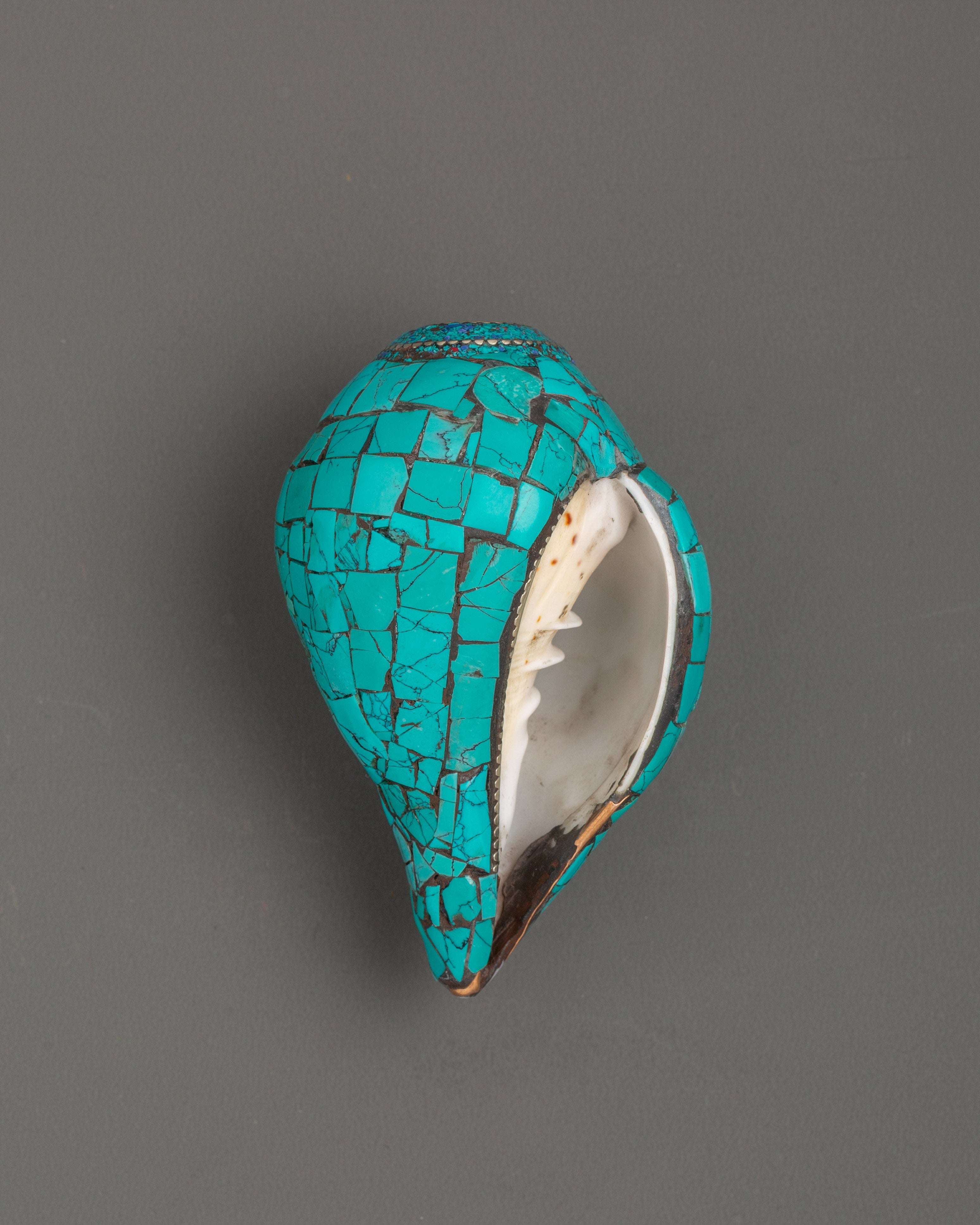 Conch Shell With Turquoise and Coral Stones | Buddhist Ritual Conch