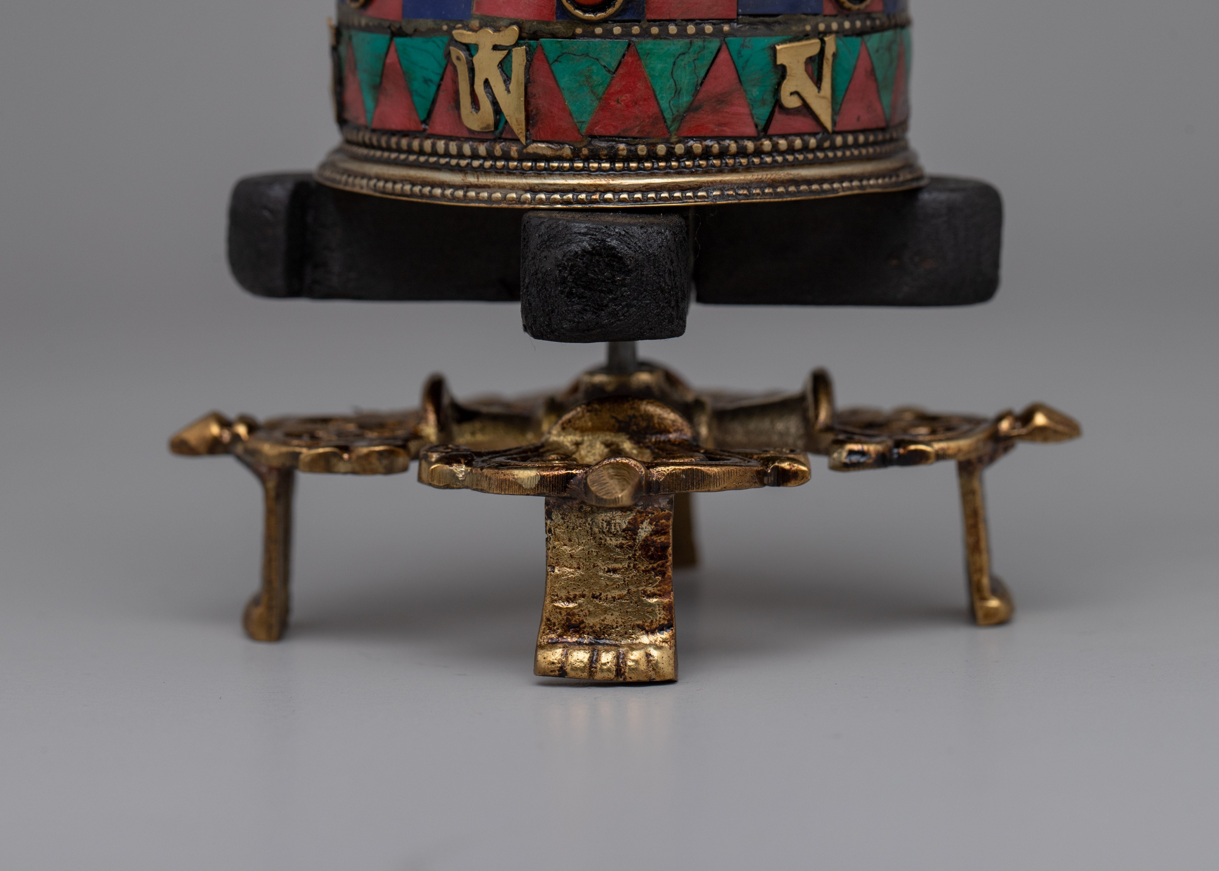 Prayer Wheel with Copper Body & Protective Stone Accents | Wheel with Turquoise &amp; Coral Inlays