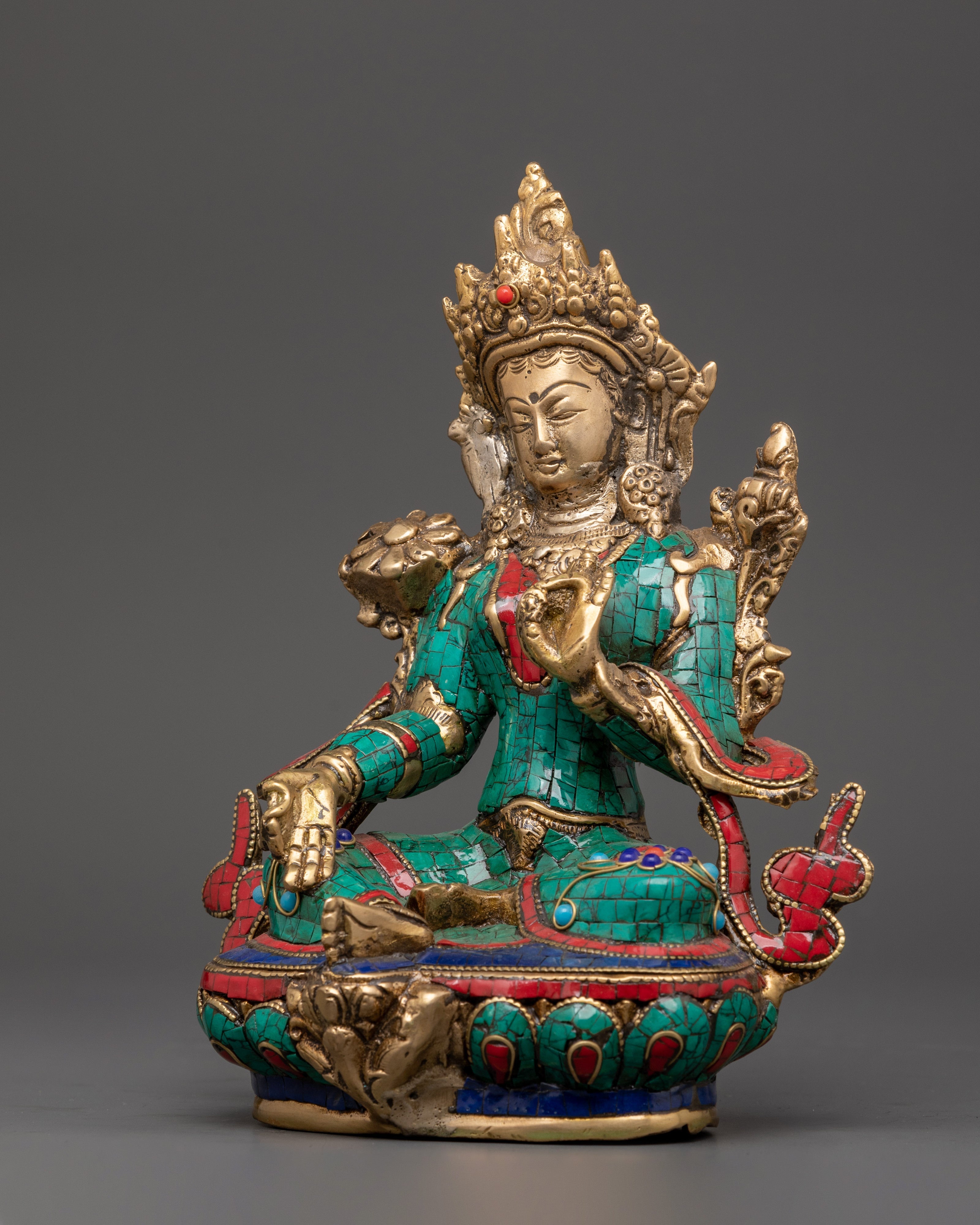 Handcrafted Brass Green Tara Statue | Tibetan Goddess Art