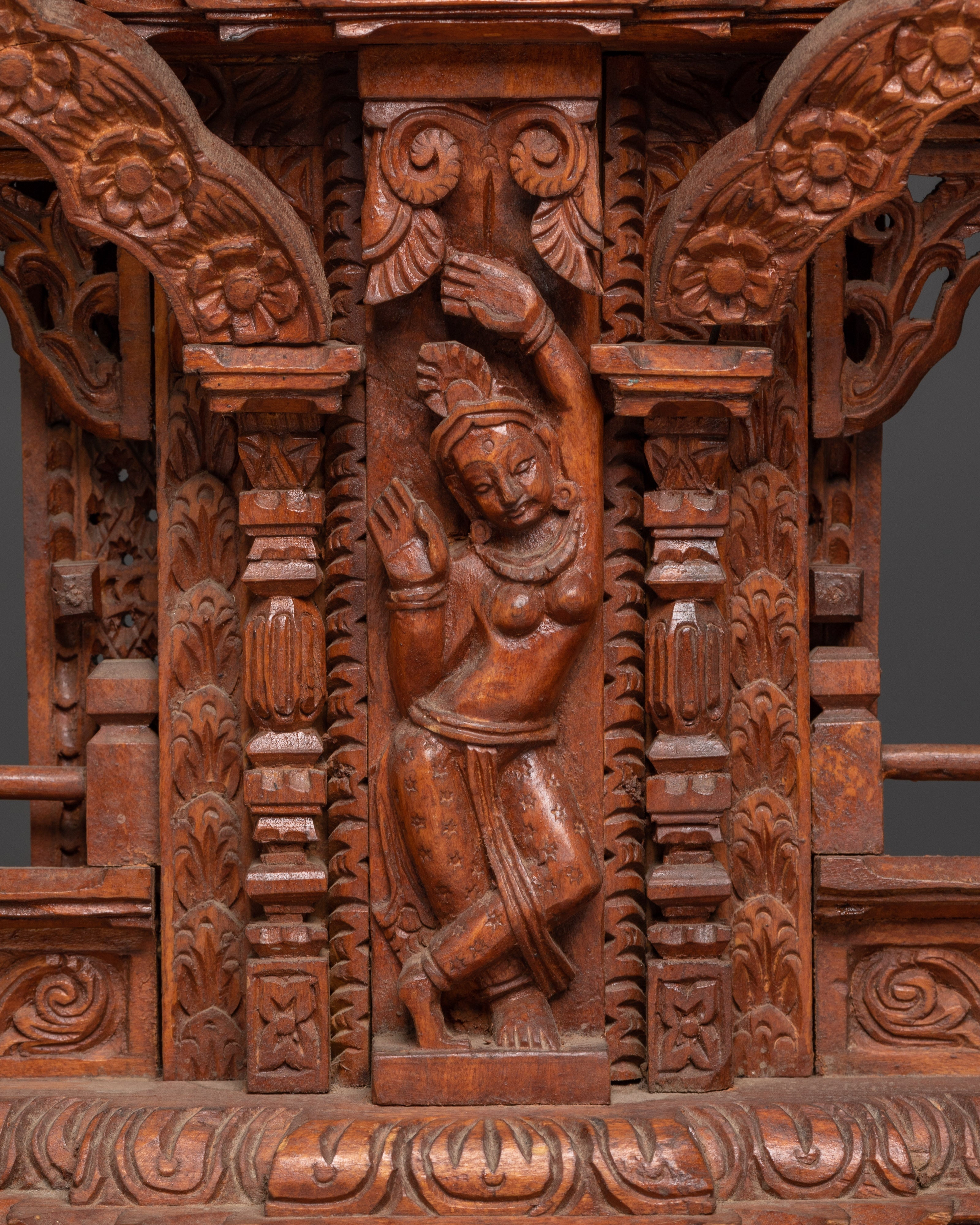 Sacred Architecture Decor | Large Hand-Carved Wooden Temple Window from Nepal