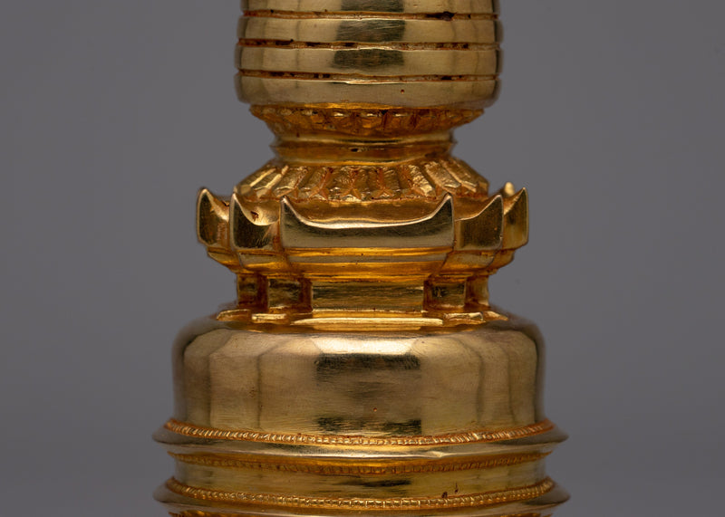 Copper Gold Plated Stupa | Artisan Crafted Buddhist Shrine Decoration