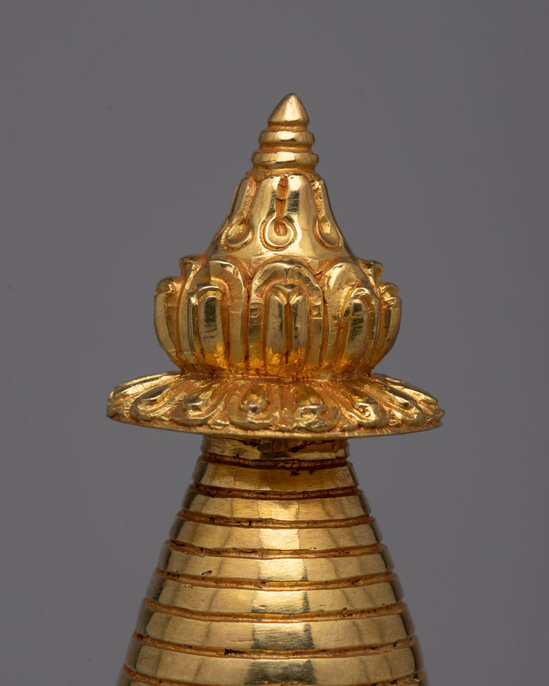 Copper Gold Plated Stupa | Artisan Crafted Buddhist Shrine Decoration