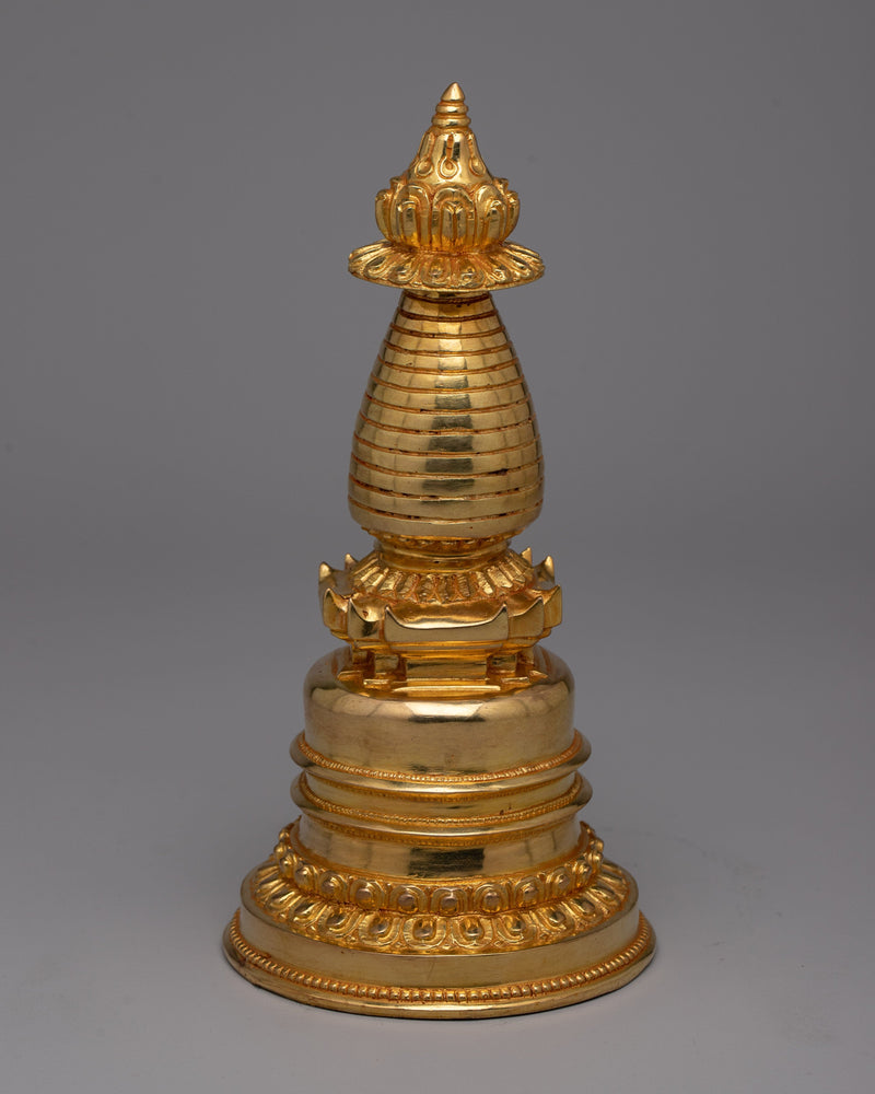 Copper Gold Plated Stupa | Artisan Crafted Buddhist Shrine Decoration