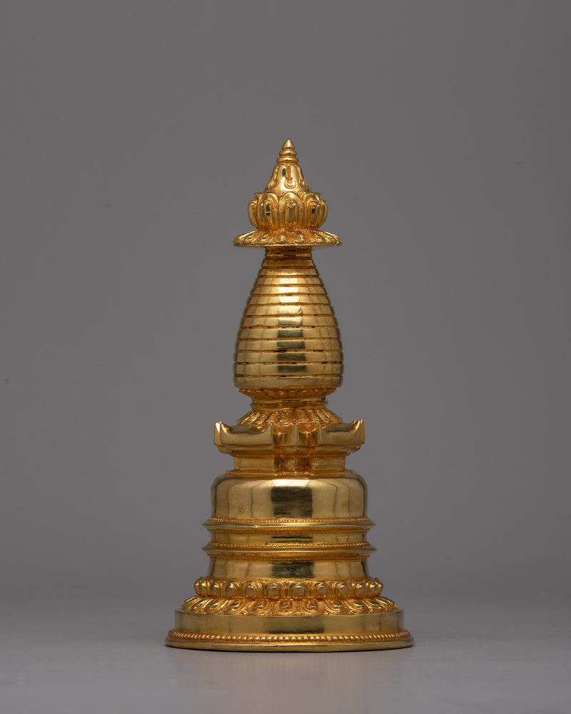 Copper Gold Plated Stupa | Artisan Crafted Buddhist Shrine Decoration