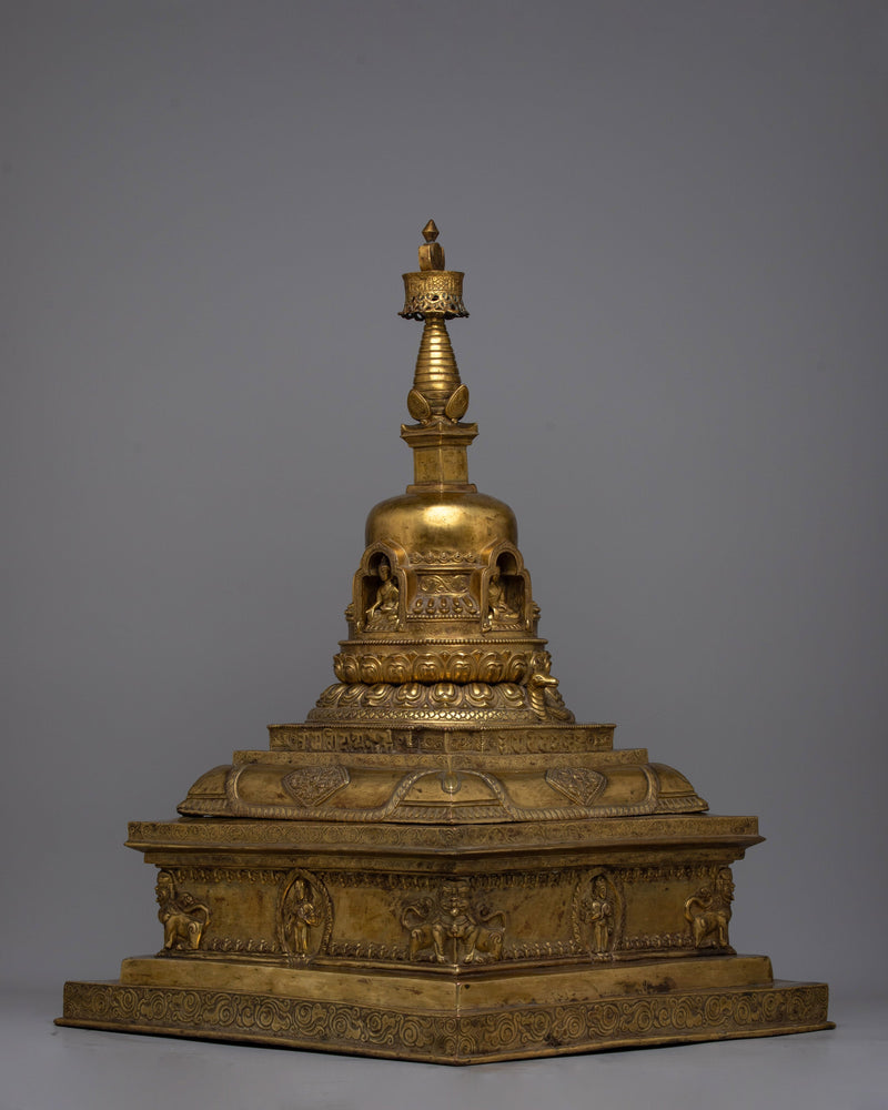 Gold Plated Stupa | Traditional Buddhist Shrine Symbol