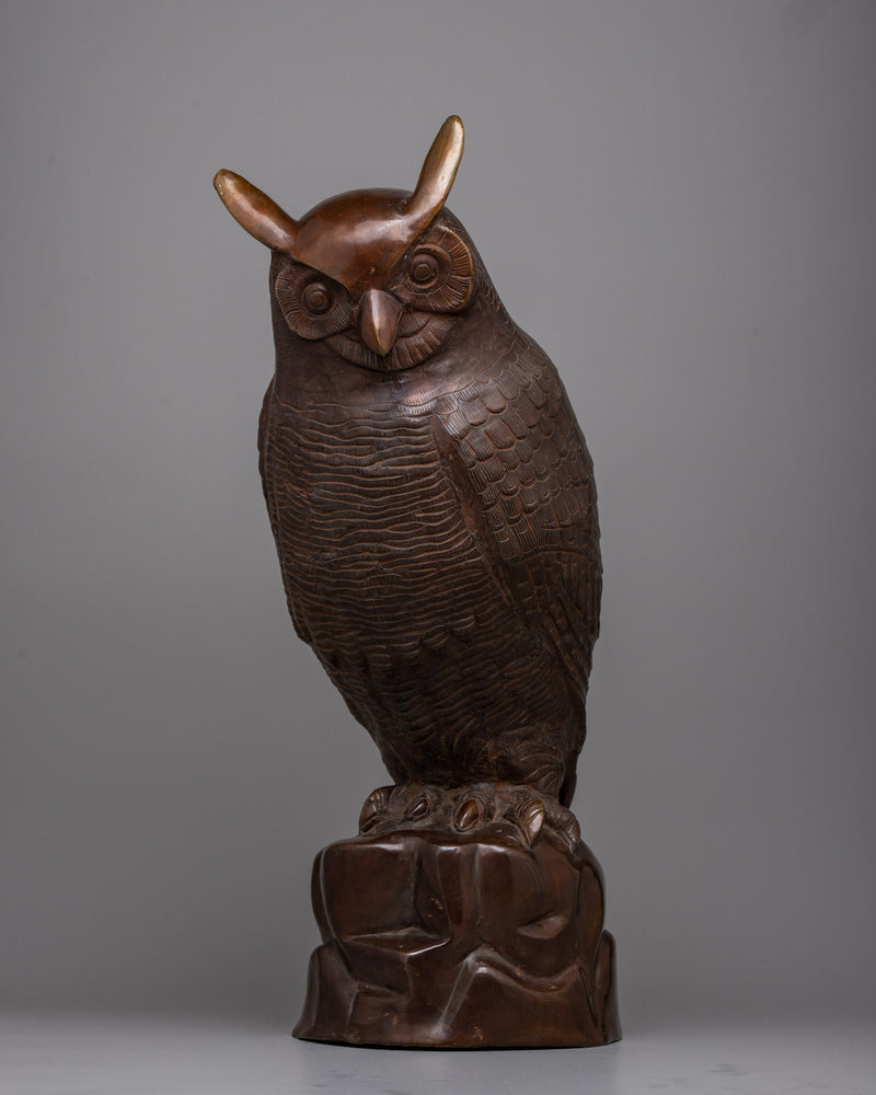 Oxidized Copper Owl Statue | Handcrafted Bird Sculpture for Garden or Home