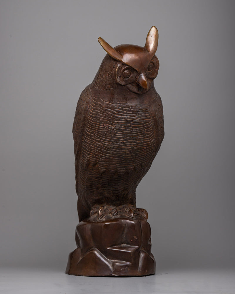 Oxidized Copper Owl Statue | Handcrafted Bird Sculpture for Garden or Home