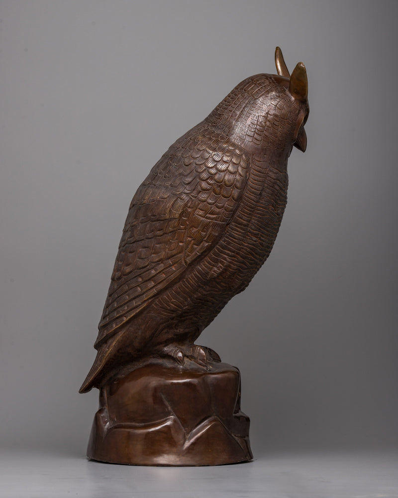 Oxidized Copper Owl Statue | Handcrafted Bird Sculpture for Garden or Home