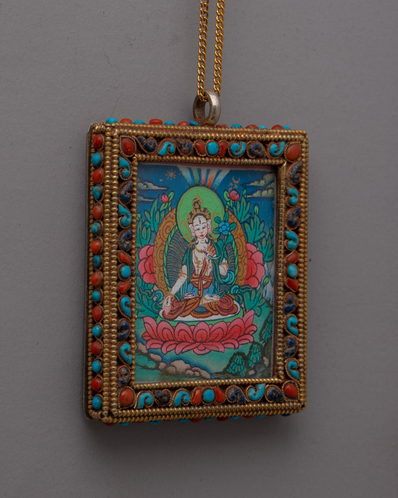 White Tara Amulet | Handmade Tibetan Buddhist Blessing Pendant