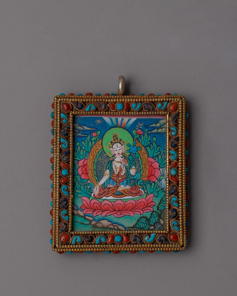 White Tara Amulet | Handmade Tibetan Buddhist Blessing Pendant