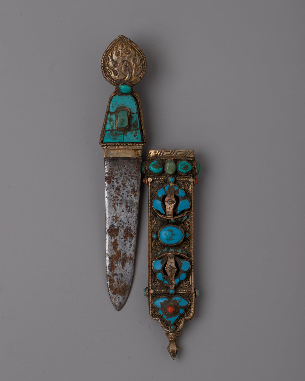 Tibetan Buddhist Knife | Silver Plated, Ritual Dagger with Spiritual S