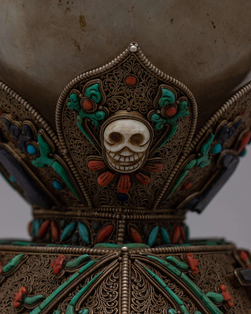 Tibetan Skull Cup | Handcrafted Ritual Kapala Featuring Traditional Tibetan Designs