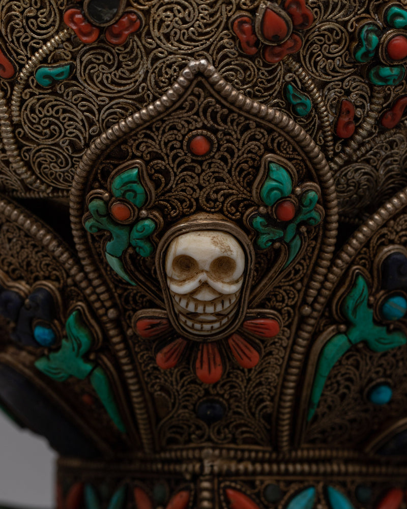 Skull Cup Tibetan | Ritual Kapala Featuring Detailed Tibetan Artwork