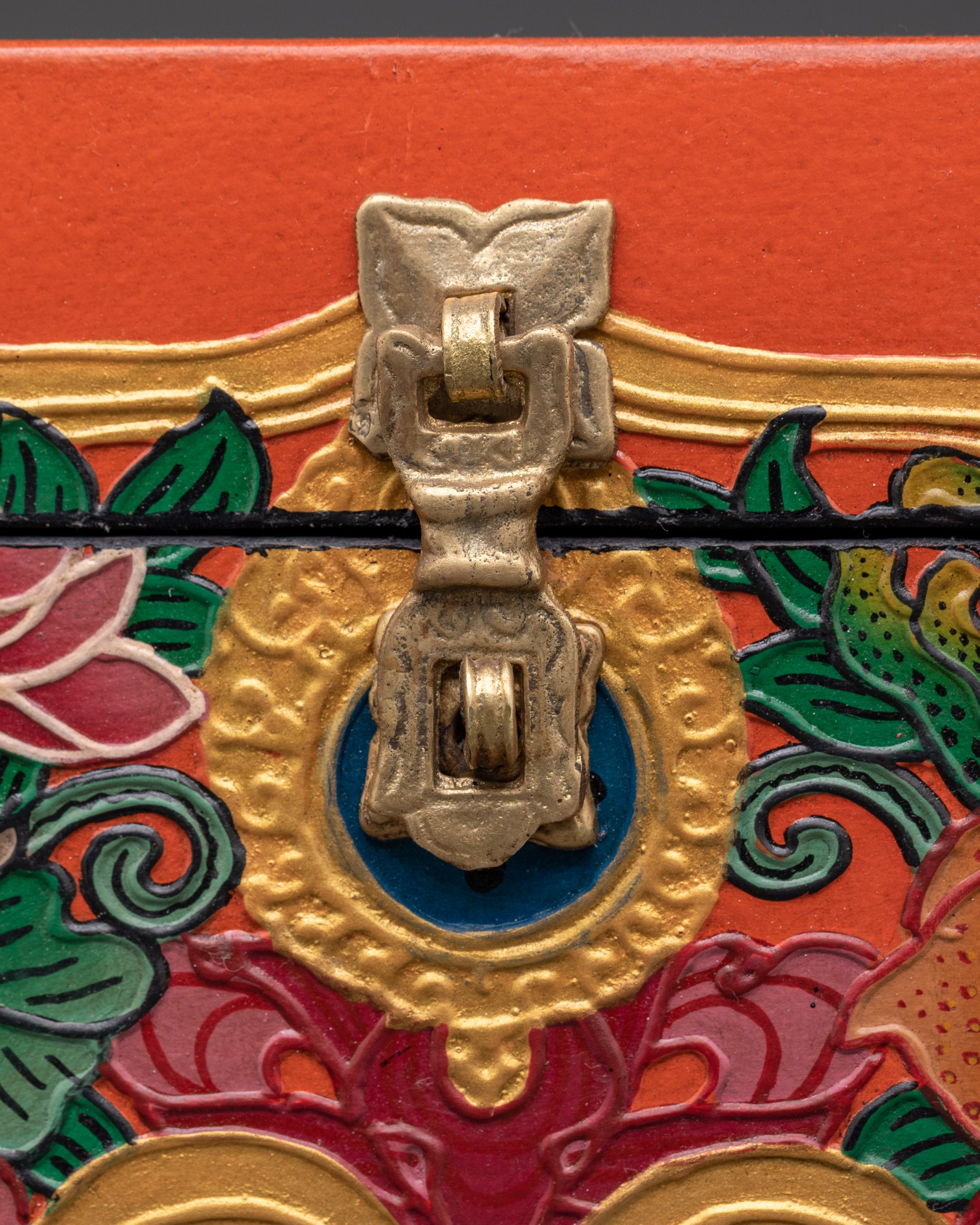 Tibetan Decorative Storage Box | Featuring Bisho Vajra, Lotus, Conch