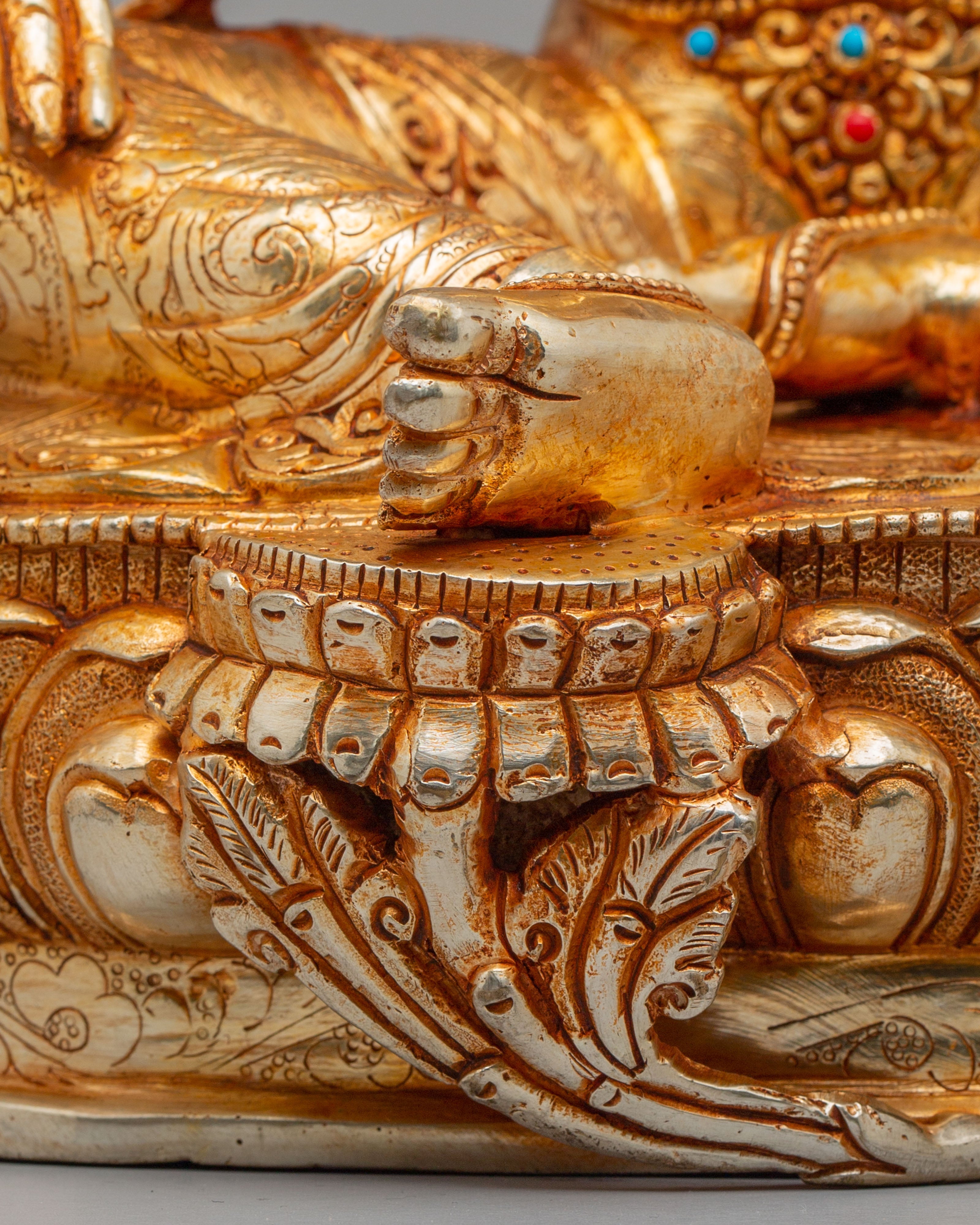 Handcrafted Green Tara Altar Sculpture | 24K Gold Plated Copper Statue
