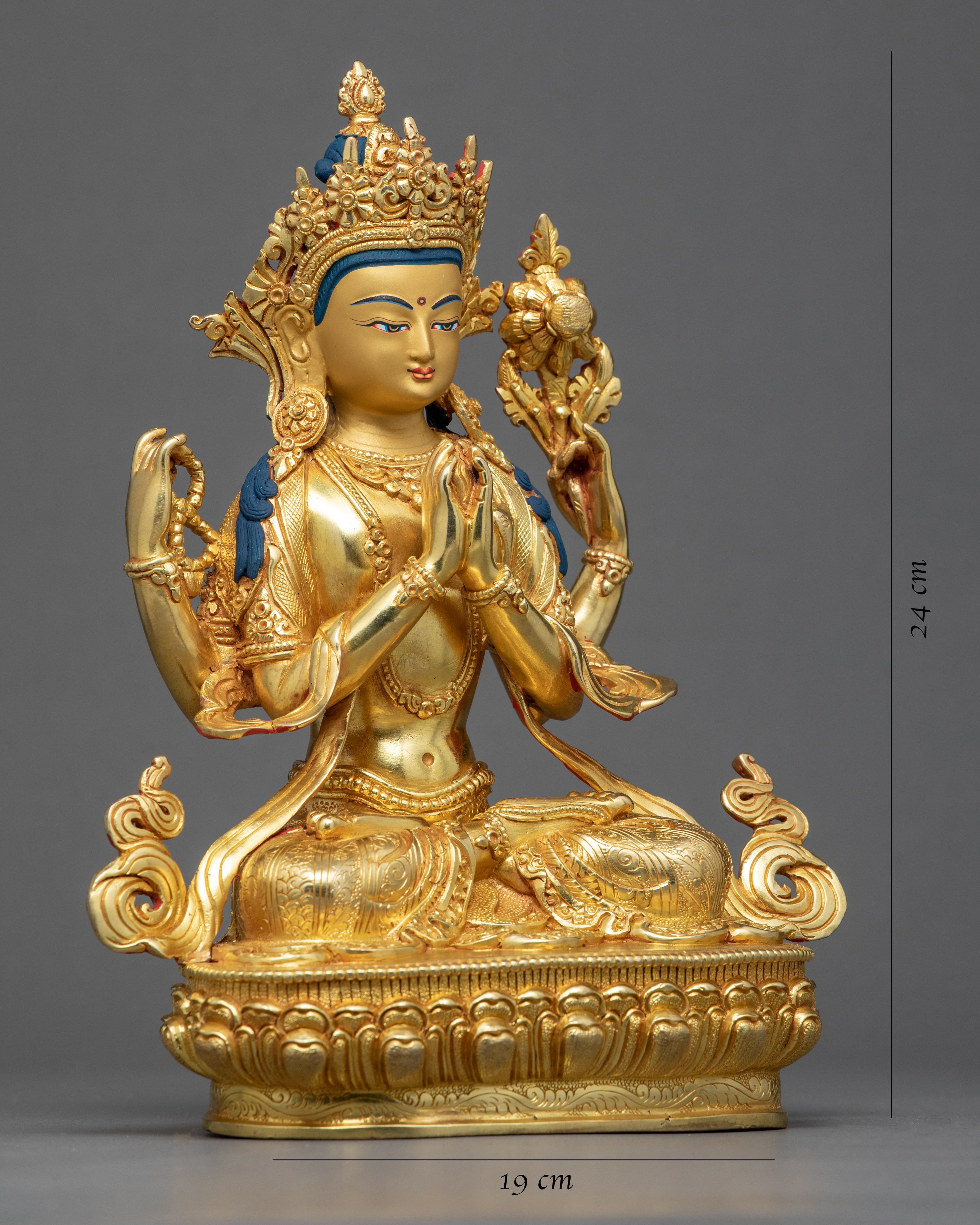 Four Armed Chenrezig Sculpture | Traditional Himalayan Art of Nepal