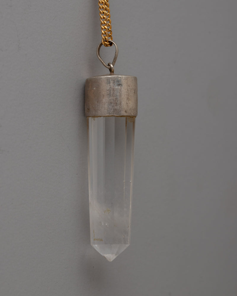 Silver Metal Crystal Pendant | Artisan Crafted Jewelry with Natural Crystal Stone