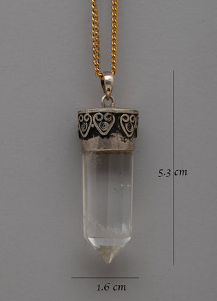 Sterling Silver Crystal Point Pendant | Gemstone Necklace for Spiritual Growth and Healing Energy