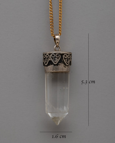 Sterling Silver Crystal Point Pendant | Gemstone Necklace for Spiritual Growth and Healing Energy