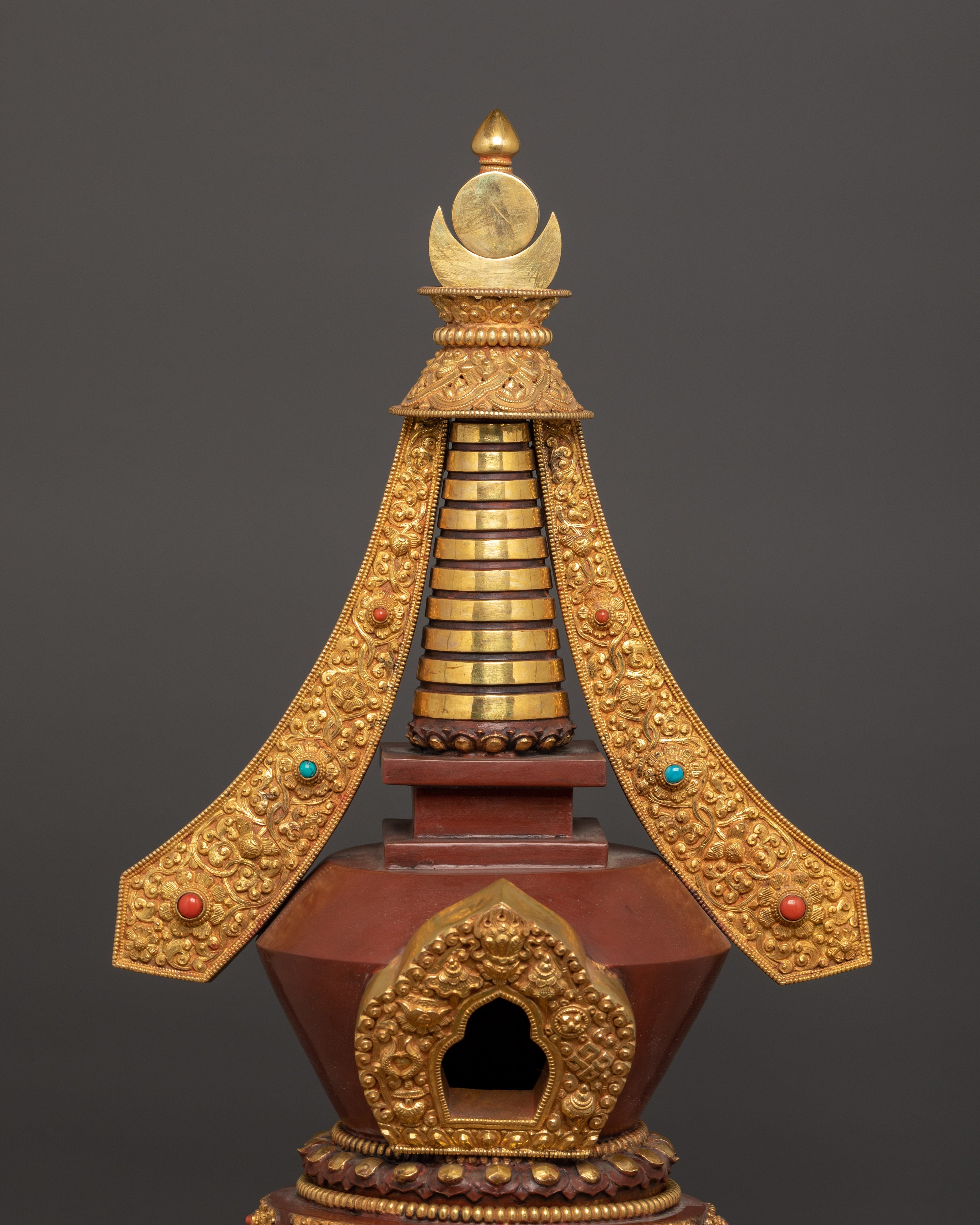 Tibetan Stupa for Home Decor | Gold Plated Copper Sculpture