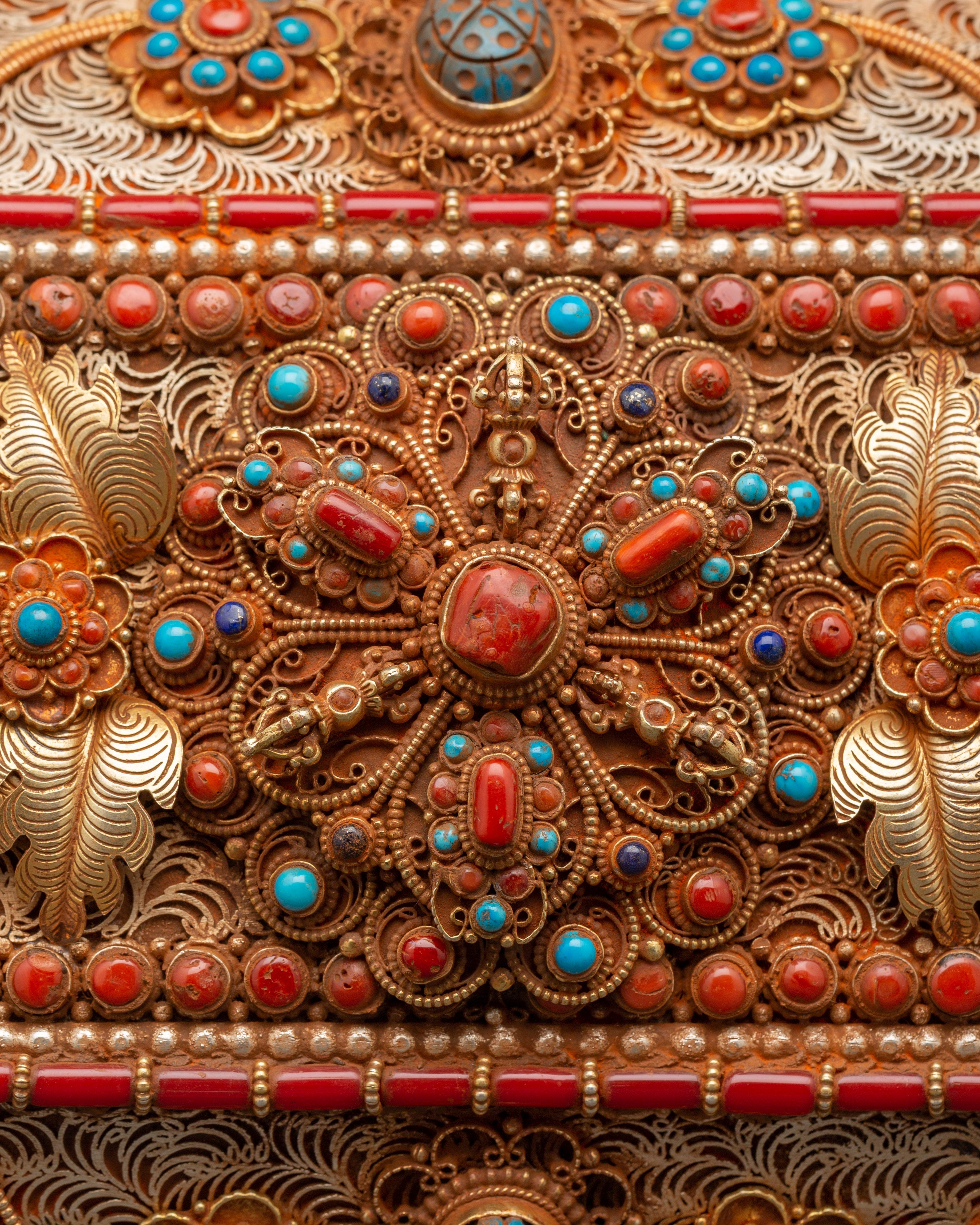 Tibetan Treasure Box with Turquoise and Coral | Buddhist Decor