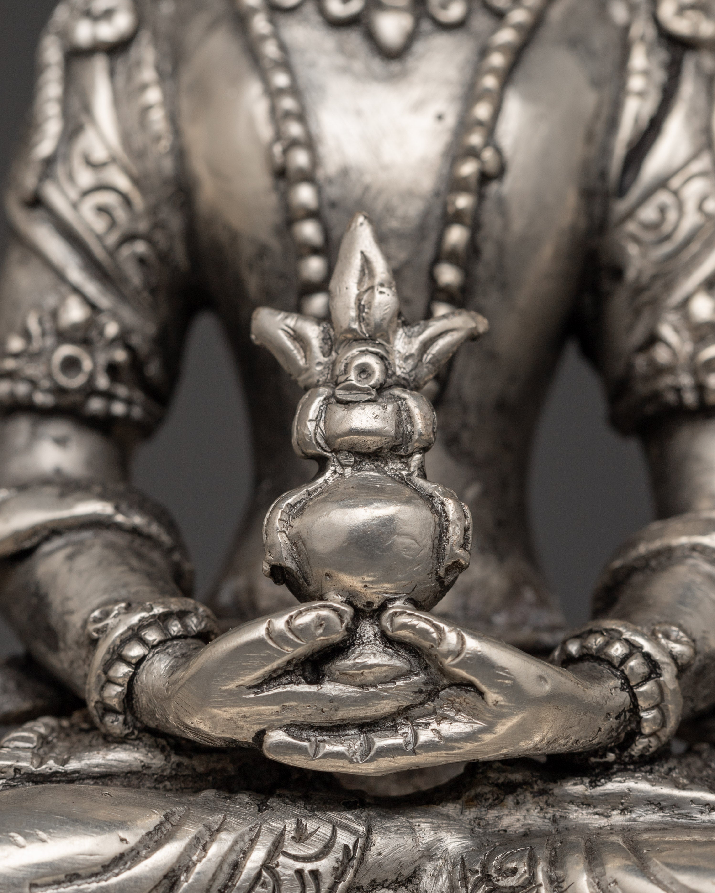 Amitayus Copper Body Silver Plated Statue | Buddhist Meditation Decor