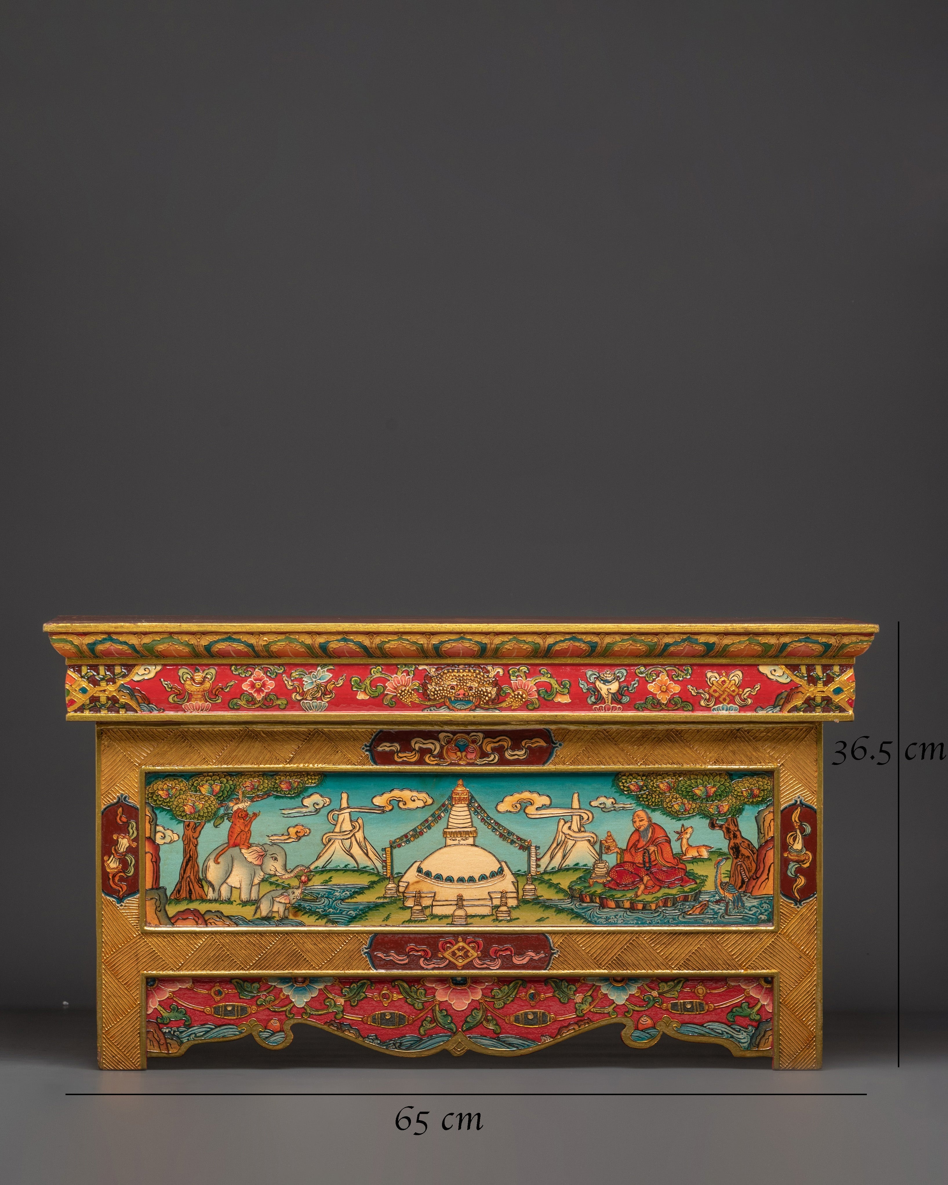 Handcrafted Tibetan Folding Table | Painted Buddhist Art Table