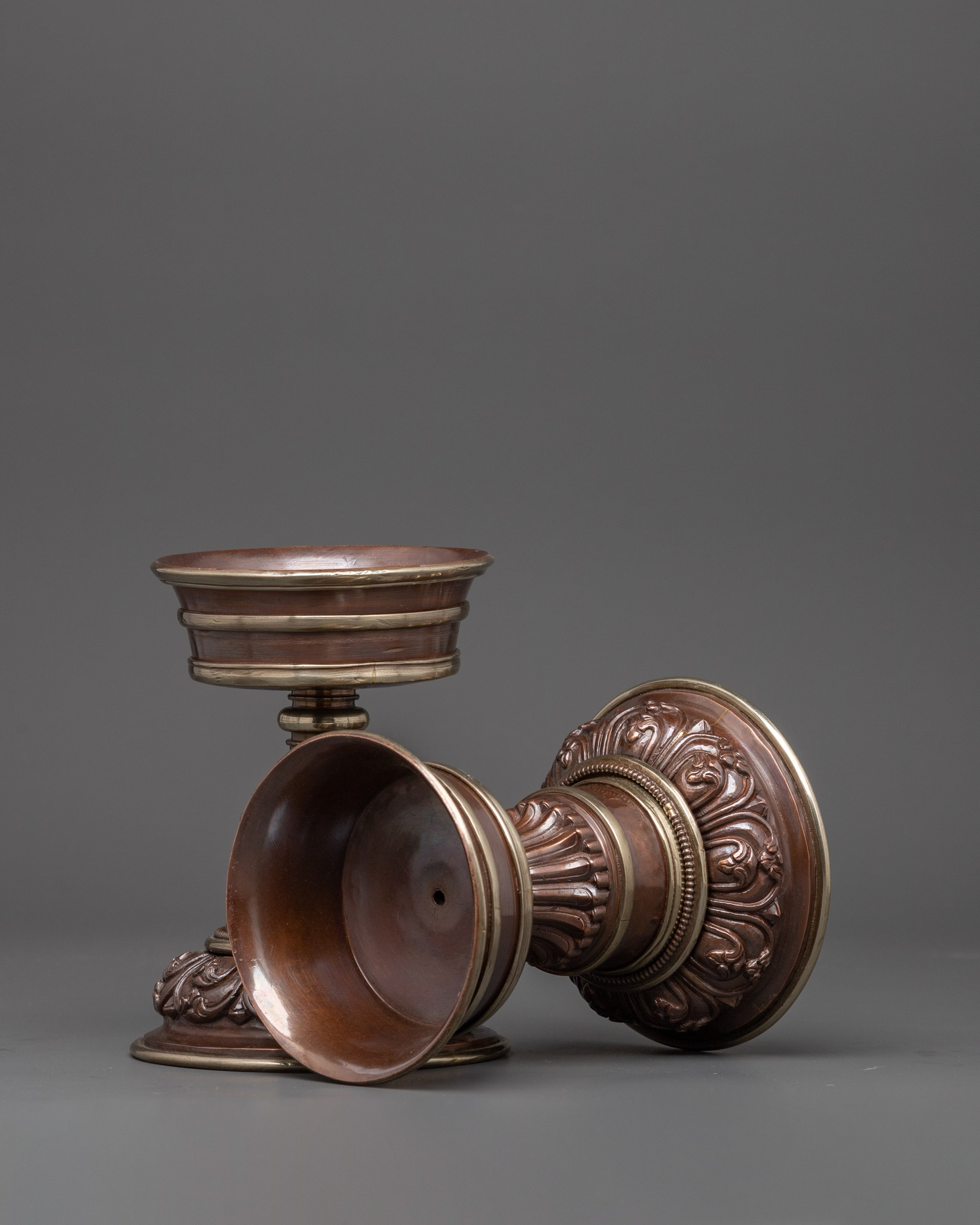 Oxidized Copper Butter Lamp Set | Tibetan Buddhist Ritual Light Offering Bowl