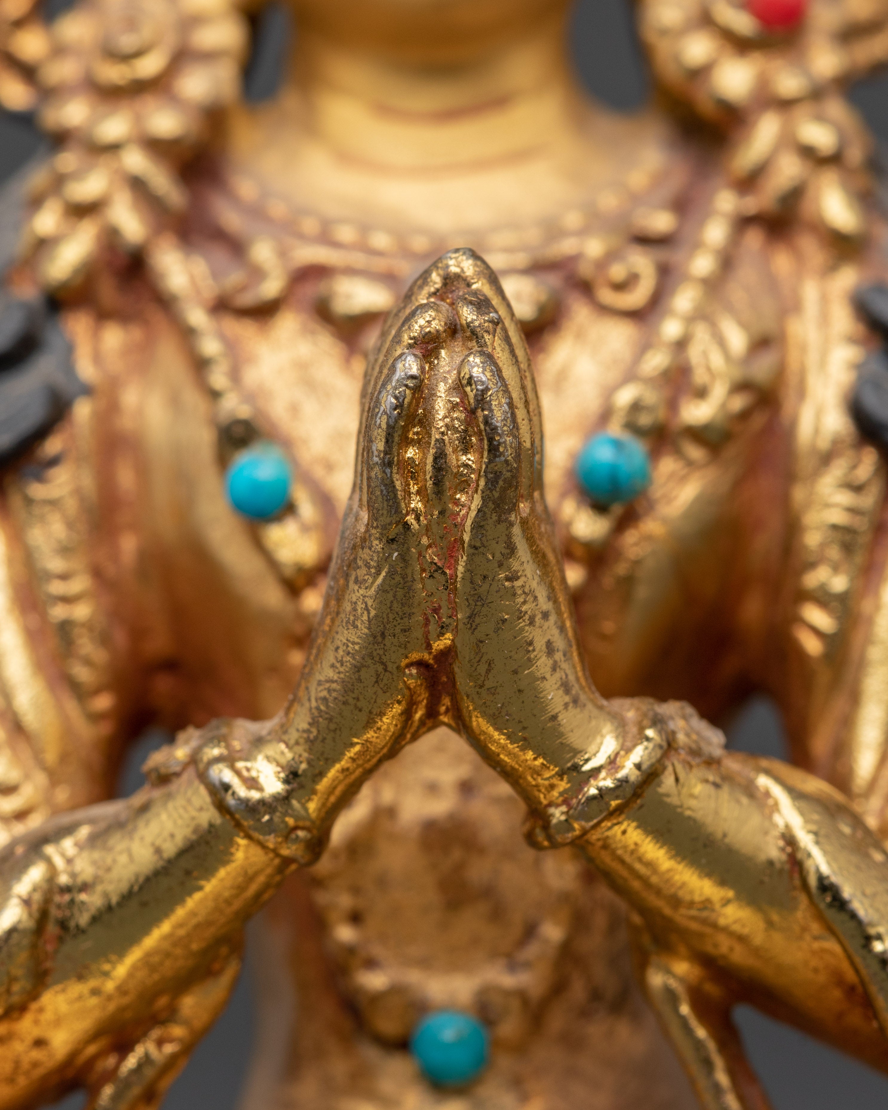 Turquoise Coral Inlaid Chenrezig Statue | Statue For Decor