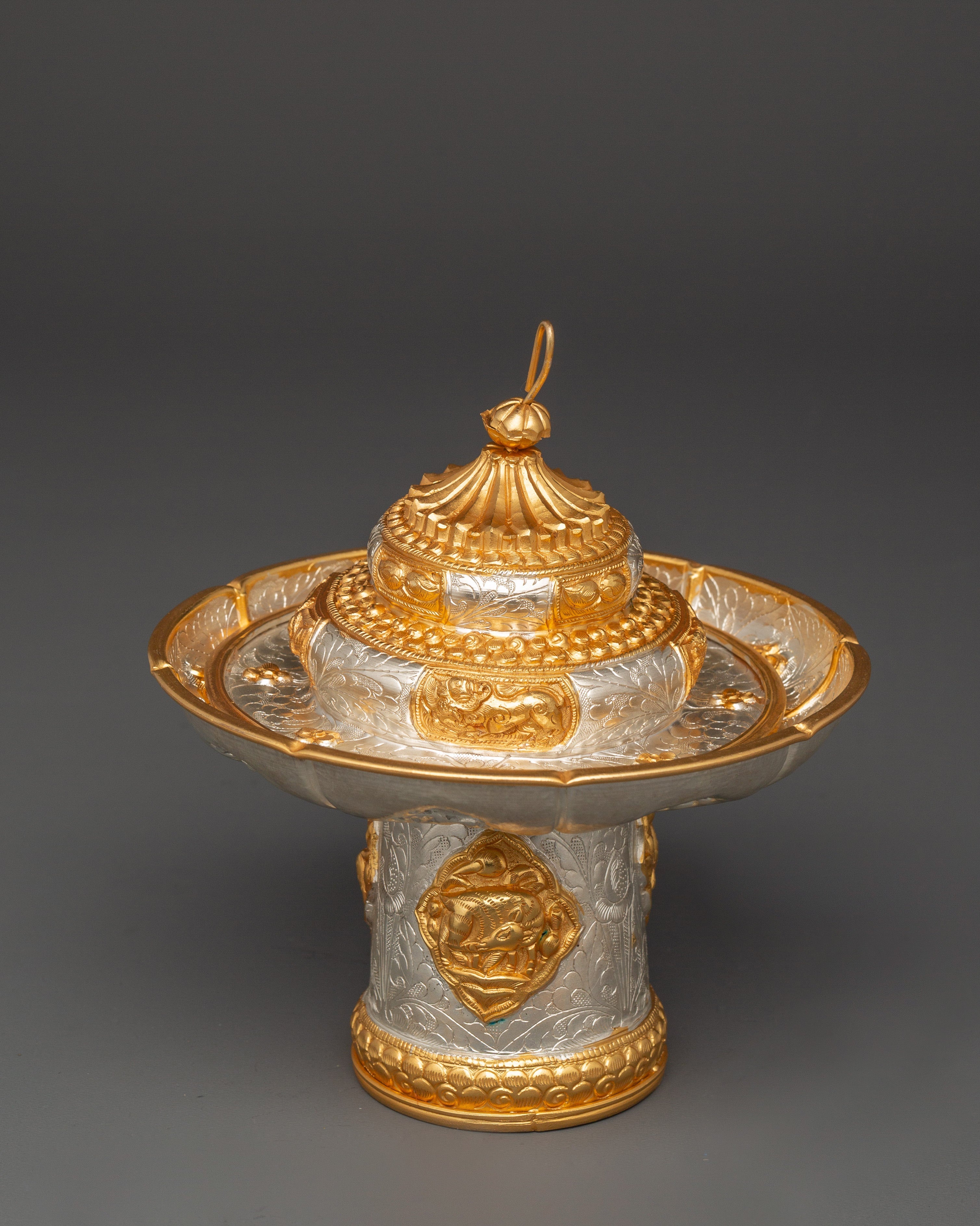 Tibetan Style Tea Cup Cover | Gold & Silver Plated Decorative Tea Cup Cover
